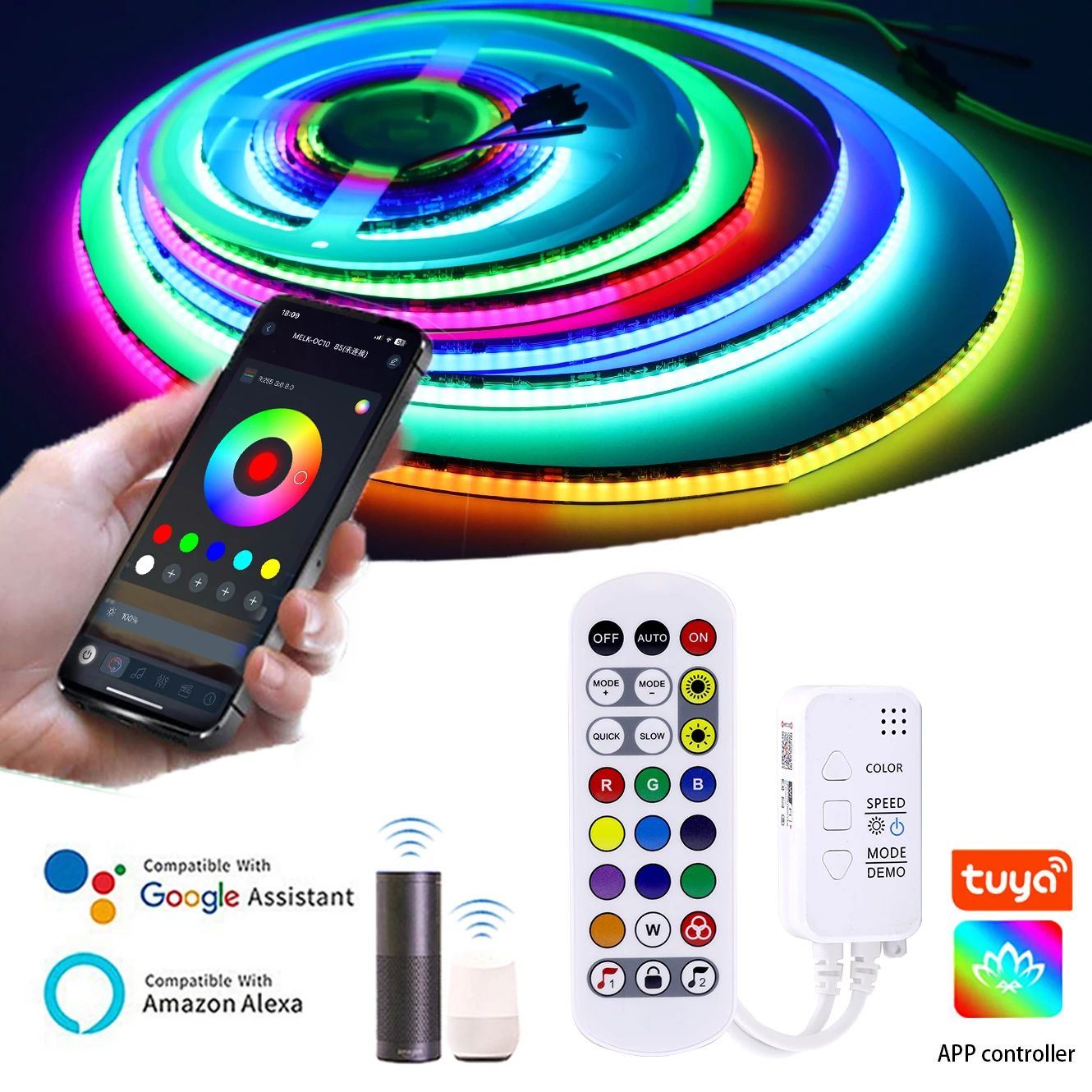 Smart WS2811 WiFi RGBIC COB LED Strip 12V WS2811 576LEDs/M Tuya Dimmable WiFi Switch LED Tape Holiday Atmosphere Lamp for Room
Smart WS2811 WiFi RGBIC COB LED Strip 12V WS2811 576LEDs/M Tuya Dimmable WiFi Switch LED Tape Holiday Atmosphere Lamp for Room