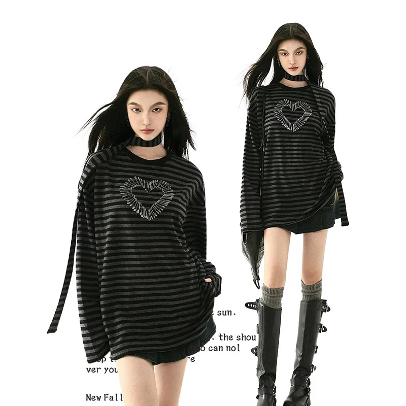 Autumn Women Harajuku Striped T Shirt Long Sleeve O-Neck T-Shirts Korean Casual Oversized Pullover Femme Black Tops
Autumn Women Harajuku Striped T Shirt Long Sleeve O-Neck T-Shirts Korean Casual Oversized Pullover Femme Black Tops
