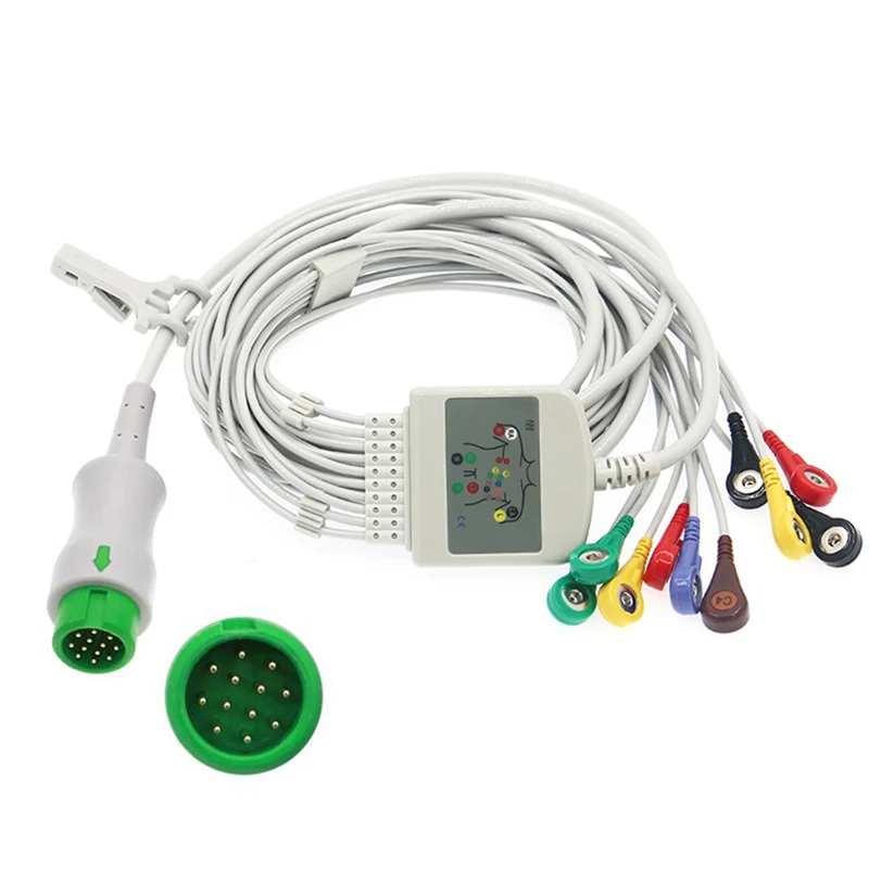 Compatible Biolight Q series 12pin plug integrated ECG cable 12-lead wire IEC button with 1K defibrillator resistance
Compatible Biolight Q series 12pin plug integrated ECG cable 12-lead wire IEC button with 1K defibrillator resistance