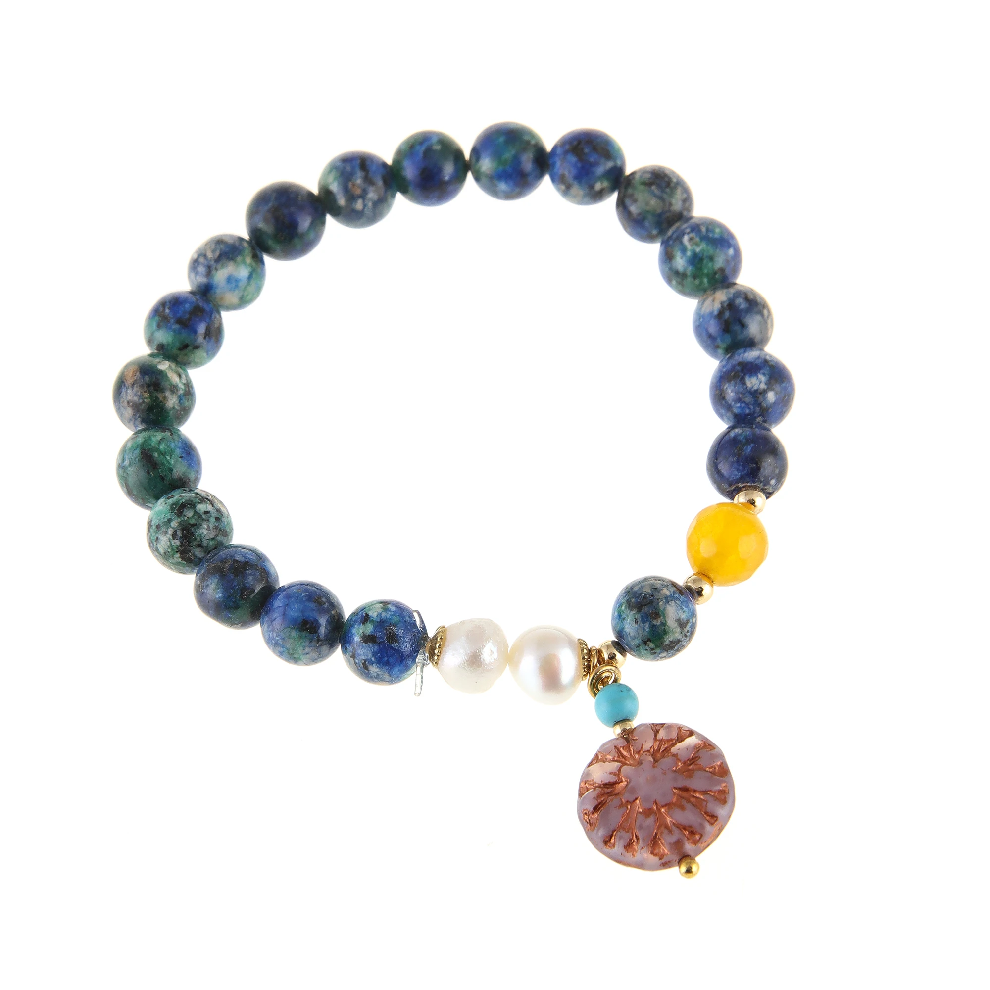 Hand Beaded Elastic Semi-Precious Synthetic Stone with Fresh Water Pearl and Czech Glass beadsBracelet (6-016)
Hand Beaded Elastic Semi-Precious Synthetic Stone with Fresh Water Pearl and Czech Glass beadsBracelet (6-016)