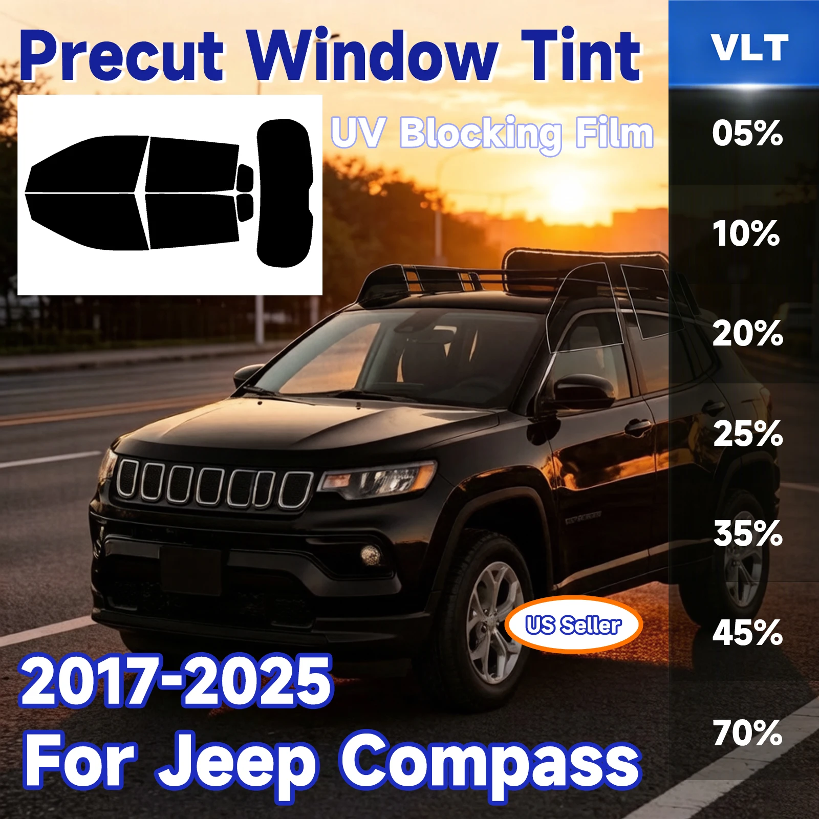 Precut Windows Tint Film Sun Blocking Protection Privacy Anti Shatter Glass 2 Ply Film Tint Shade kit For Jeep Compass 2017-2025
Precut Windows Tint Film Sun Blocking Protection Privacy Anti Shatter Glass 2 Ply Film Tint Shade kit For Jeep Compass 2017-2025