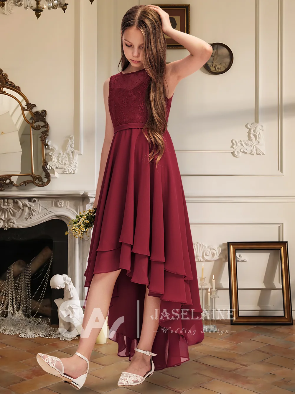 A Elegant A Line Scoop Asymmetrical Lace Chiffon Junior Bridesmaid Dress With Cascading Ruffles Flower Girl Dress Wedding Party
A Elegant A Line Scoop Asymmetrical Lace Chiffon Junior Bridesmaid Dress With Cascading Ruffles Flower Girl Dress Wedding Party