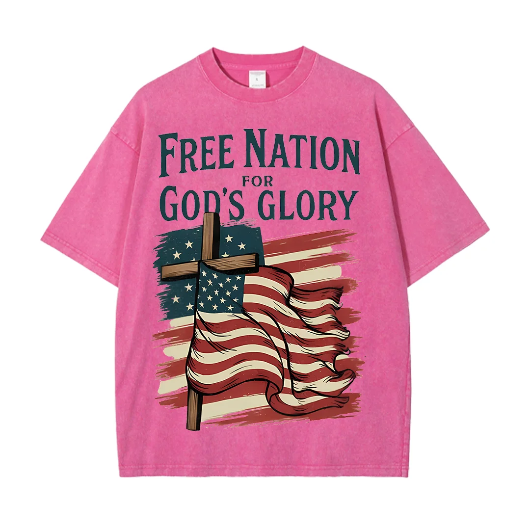 Христианская стираная футболка Free Nation For God's Glory с круглым вырезом и короткими рукавами, большие винтажные футболки с рисунком, летние женские топы
Христианская стираная футболка Free Nation For God's Glory с круглым вырезом и короткими рукавами, большие винтажные футболки с рисунком, летние женские топы