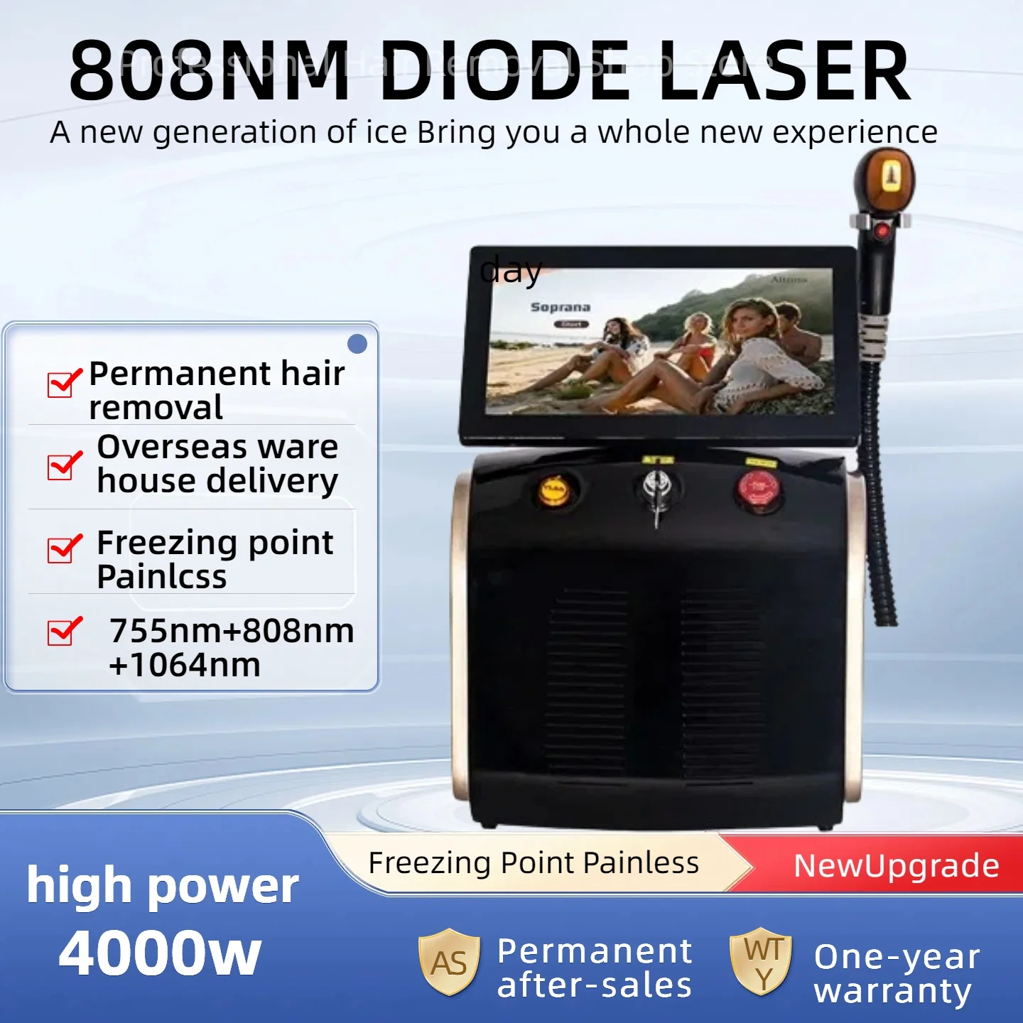 Super Deal! Professional Laser Epilator Ice Cooling Titanium Fast Permanent Hair Removal 3 Wavelengths Diode Laser Machine Salon
Super Deal! Professional Laser Epilator Ice Cooling Titanium Fast Permanent Hair Removal 3 Wavelengths Diode Laser Machine Salon