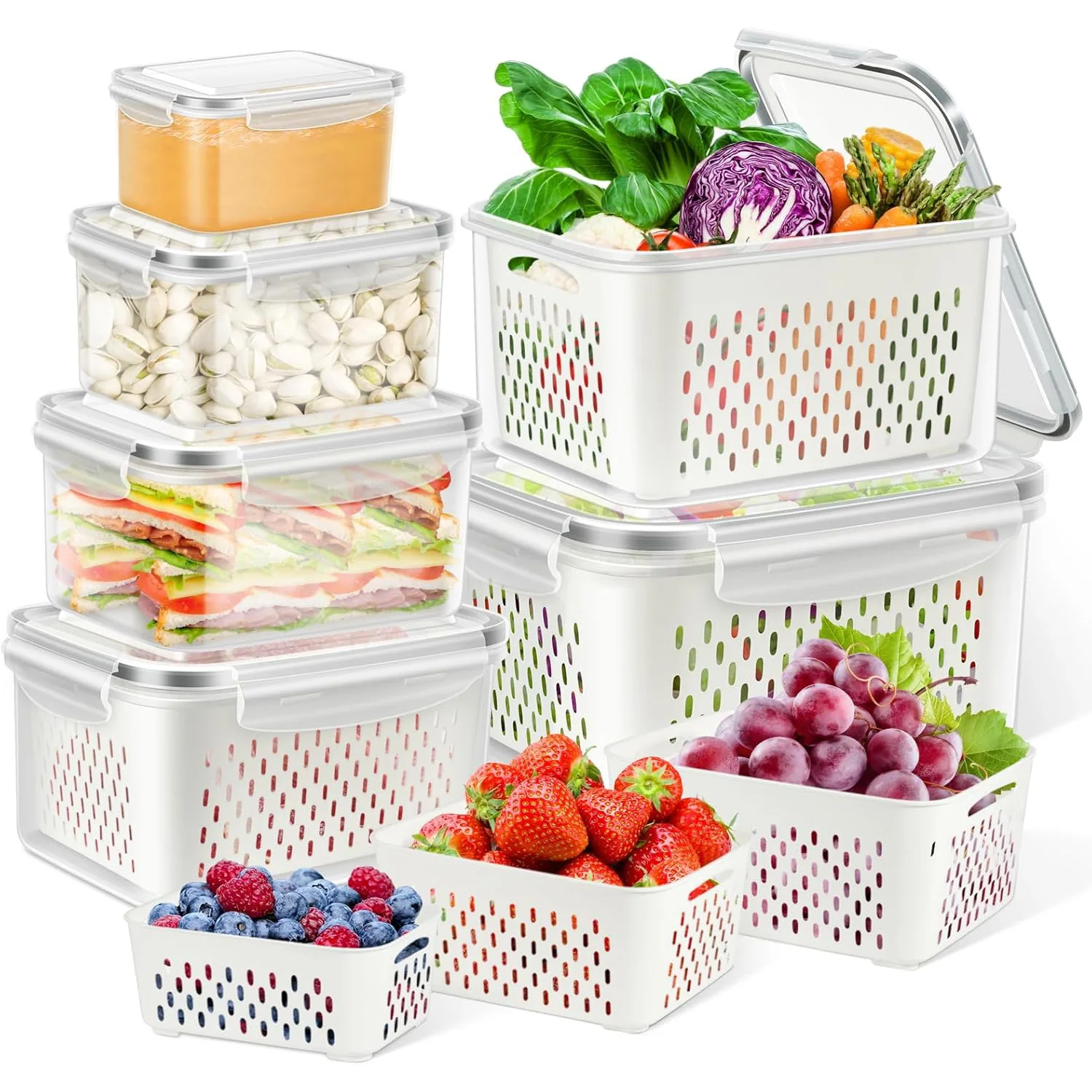 6 Pack Clear Fruit Storage Boxes with Colander for Fridge, Plastic Food Containers to Keep Berry, Salad, Lettuce Fresh Longer
6 Pack Clear Fruit Storage Boxes with Colander for Fridge, Plastic Food Containers to Keep Berry, Salad, Lettuce Fresh Longer