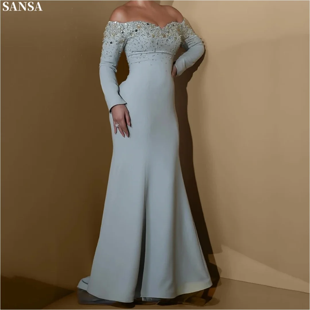 Sansa Customized Luxury Ice Blue Off Shoulder Sweetheart Beaded Sequin Long Sleeve Evening Gowns Vestidos De Noche Formal Dresse
Sansa Customized Luxury Ice Blue Off Shoulder Sweetheart Beaded Sequin Long Sleeve Evening Gowns Vestidos De Noche Formal Dresse