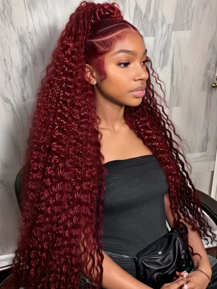 250 Density 40 Inch 99J Burgundy Deep Wave Curly 13x6 Lace Front Wigs Human Hair Red 13x4 Lace Frontal Wig for Black Women Wigs
250 Density 40 Inch 99J Burgundy Deep Wave Curly 13x6 Lace Front Wigs Human Hair Red 13x4 Lace Frontal Wig for Black Women Wigs