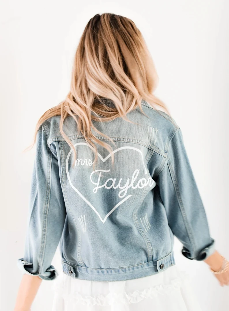Hen Party Wedding Bride Jean Jacket Personalized Custom Bride Jackets MRS Denim Retro Coat Personalized Bridal Shower Gift Ideas
Hen Party Wedding Bride Jean Jacket Personalized Custom Bride Jackets MRS Denim Retro Coat Personalized Bridal Shower Gift Ideas
