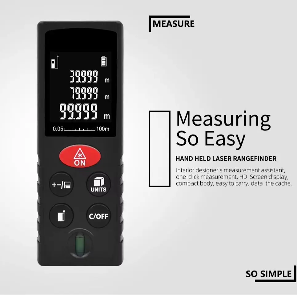 BOAYAL Laser Distance Meter with Bubble Levels 40m 60m 80m 100m Digital Laser Tape Measure Measuring Device
BOAYAL Laser Distance Meter with Bubble Levels 40m 60m 80m 100m Digital Laser Tape Measure Measuring Device