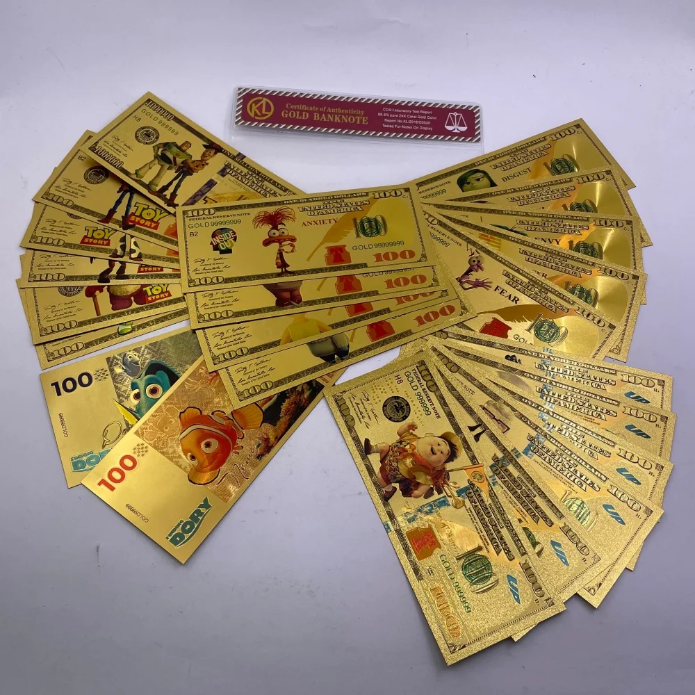 USA Anime Gold Plated Banknotes -Americian Toy Story Inside Out Finding Nemo Up Banknotes Collectible Cards Souvenir Gifts
USA Anime Gold Plated Banknotes -Americian Toy Story Inside Out Finding Nemo Up Banknotes Collectible Cards Souvenir Gifts