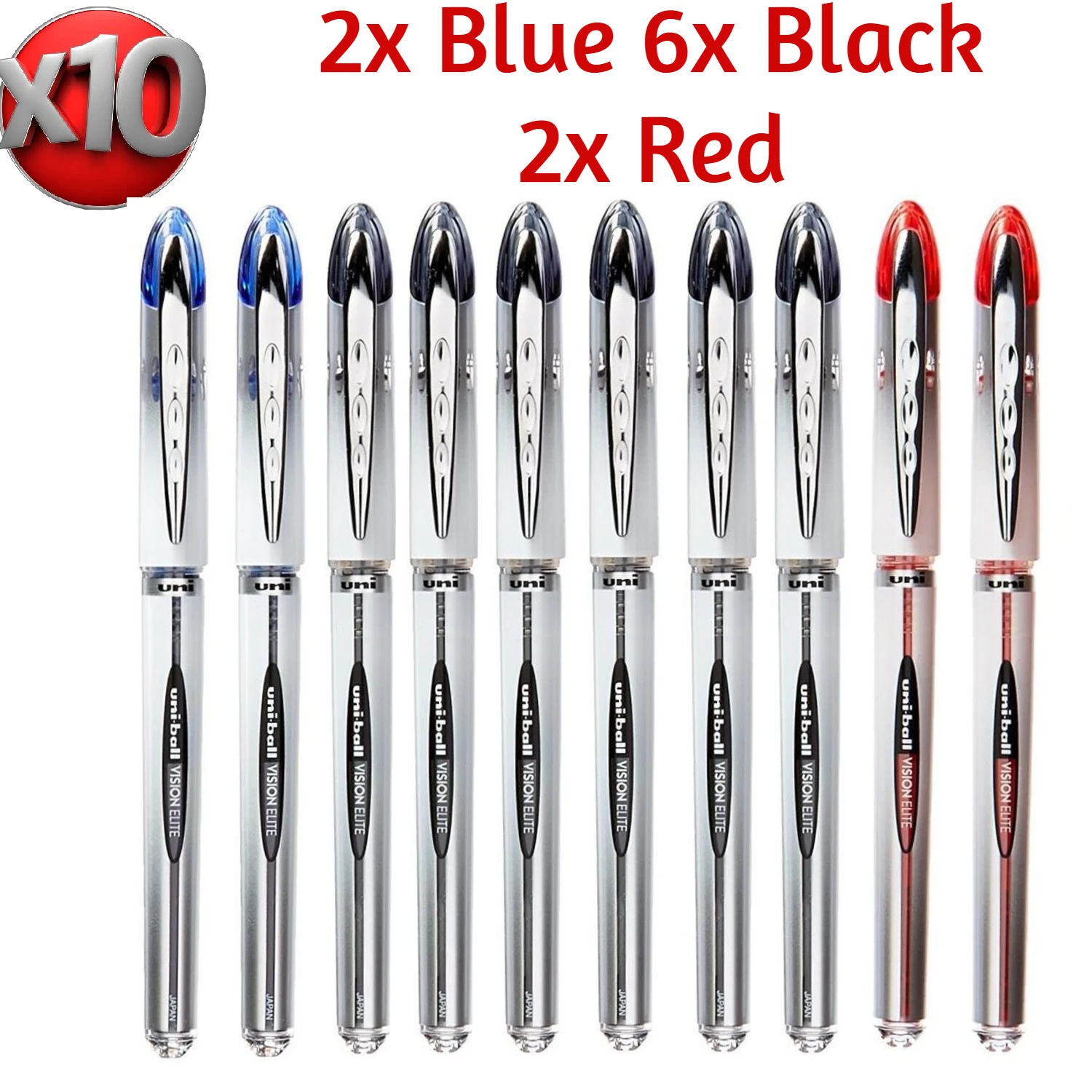 UNI BALL Vision Elite Roller Pen, 0.6 mm Line (2x Blue - 6x black -2x red) High Quality Brand, Office Writing Supplies
UNI BALL Vision Elite Roller Pen, 0.6 mm Line (2x Blue - 6x black -2x red) High Quality Brand, Office Writing Supplies
