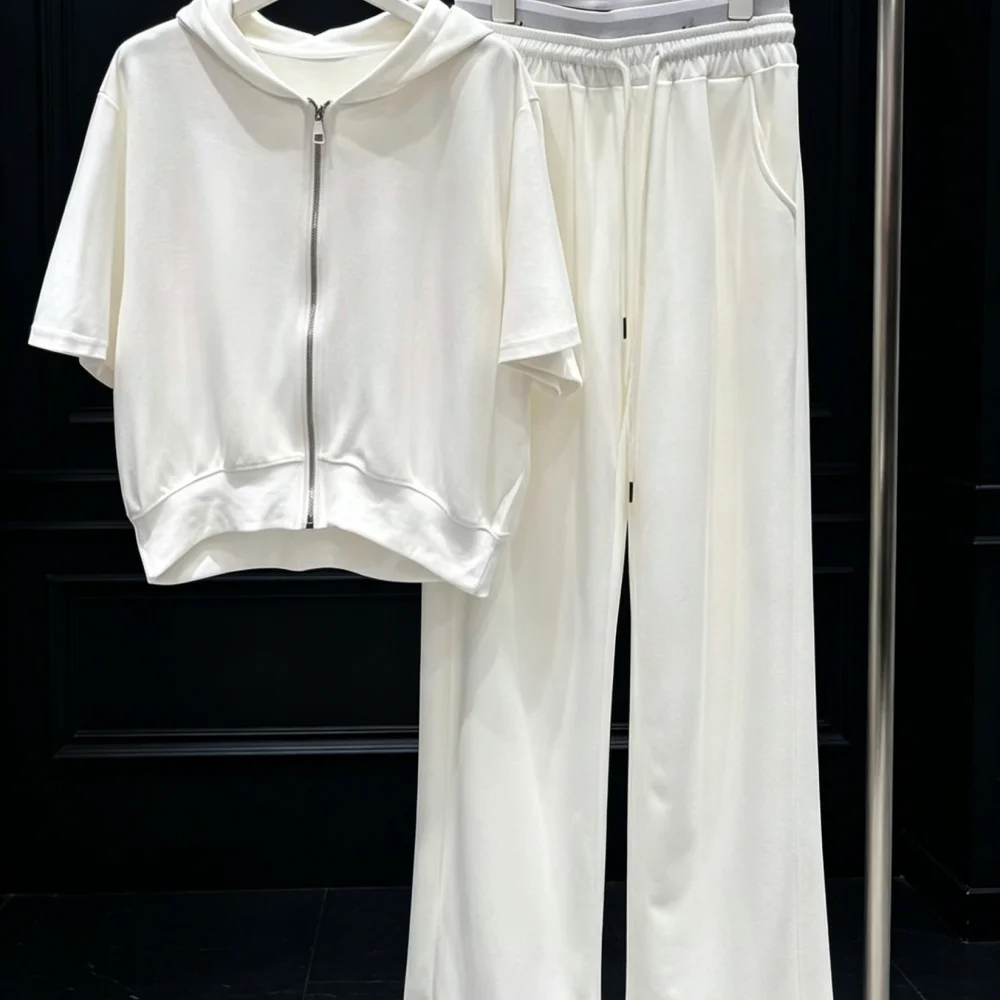 2026 Women 2 Piece Casual Tracksuit White Short Sleeve Hoodie Zip Up Top Wide Leg Pants Loungewear Set 055
2026 Women 2 Piece Casual Tracksuit White Short Sleeve Hoodie Zip Up Top Wide Leg Pants Loungewear Set 055