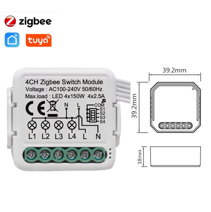 Tuya ZigBee Smart Light Switch Module 4 Gang Smart Life/Tuya App Voice Control
Tuya ZigBee Smart Light Switch Module 4 Gang Smart Life/Tuya App Voice Control