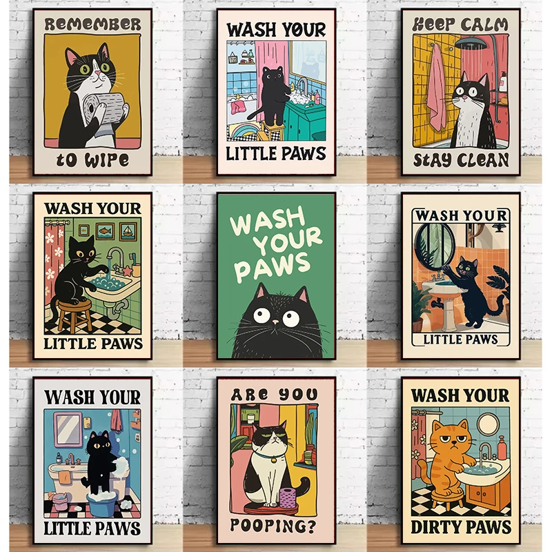 Cute Wash Paws Cat Canvas Print Kawaii WashRoom Bathroom Nursery Wall Art Poster for Modern Living Room Bedroom Home Decor
Cute Wash Paws Cat Canvas Print Kawaii WashRoom Bathroom Nursery Wall Art Poster for Modern Living Room Bedroom Home Decor