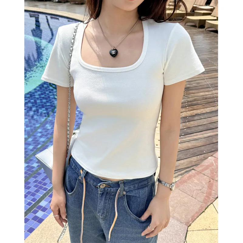 Women's T-Shirts Cotton Base Layer Tops Korea Stylish Solid Color Short Sleeve Elegant Slim Tops Female Outwear C5741
Women's T-Shirts Cotton Base Layer Tops Korea Stylish Solid Color Short Sleeve Elegant Slim Tops Female Outwear C5741