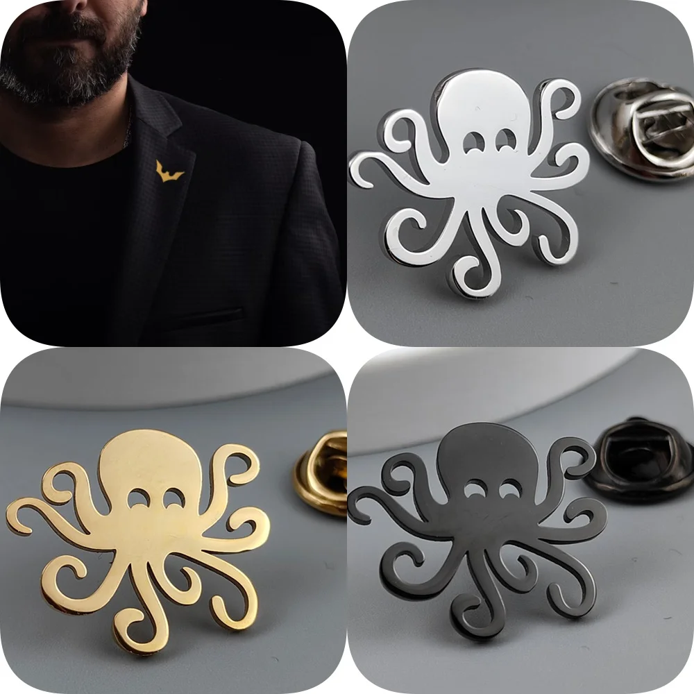 New hip-hop style octopus hollow stainless steel gold-plated badge, suit lapel pin waterproof black, men's brooch set
New hip-hop style octopus hollow stainless steel gold-plated badge, suit lapel pin waterproof black, men's brooch set
