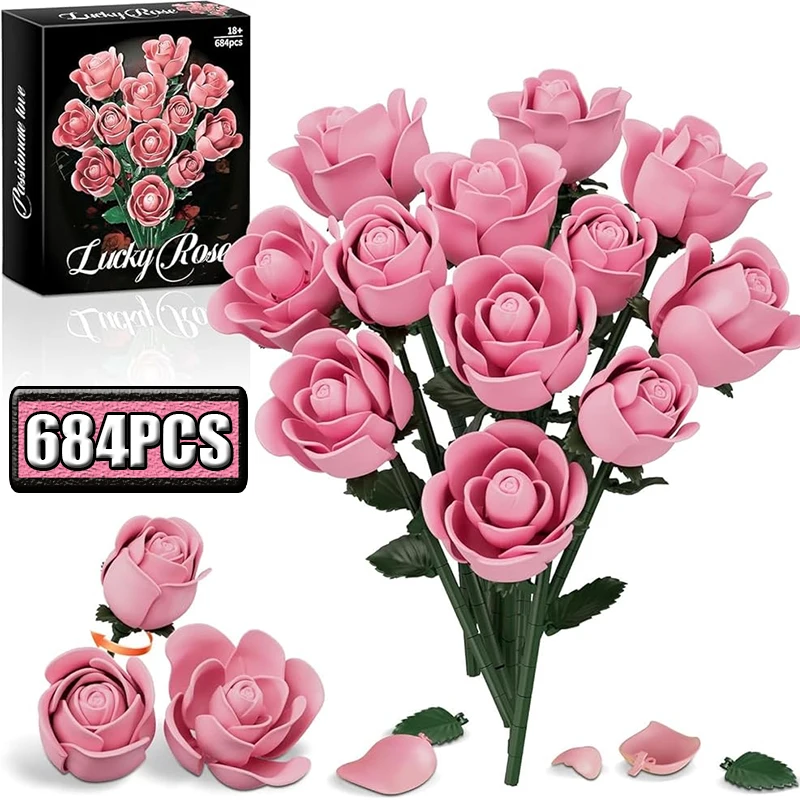 684PCS Pink Rose Flower Building Blocks Set Romantic Plant Desk Decoration Adult Toy Bricks Gift for Girls
684PCS Pink Rose Flower Building Blocks Set Romantic Plant Desk Decoration Adult Toy Bricks Gift for Girls