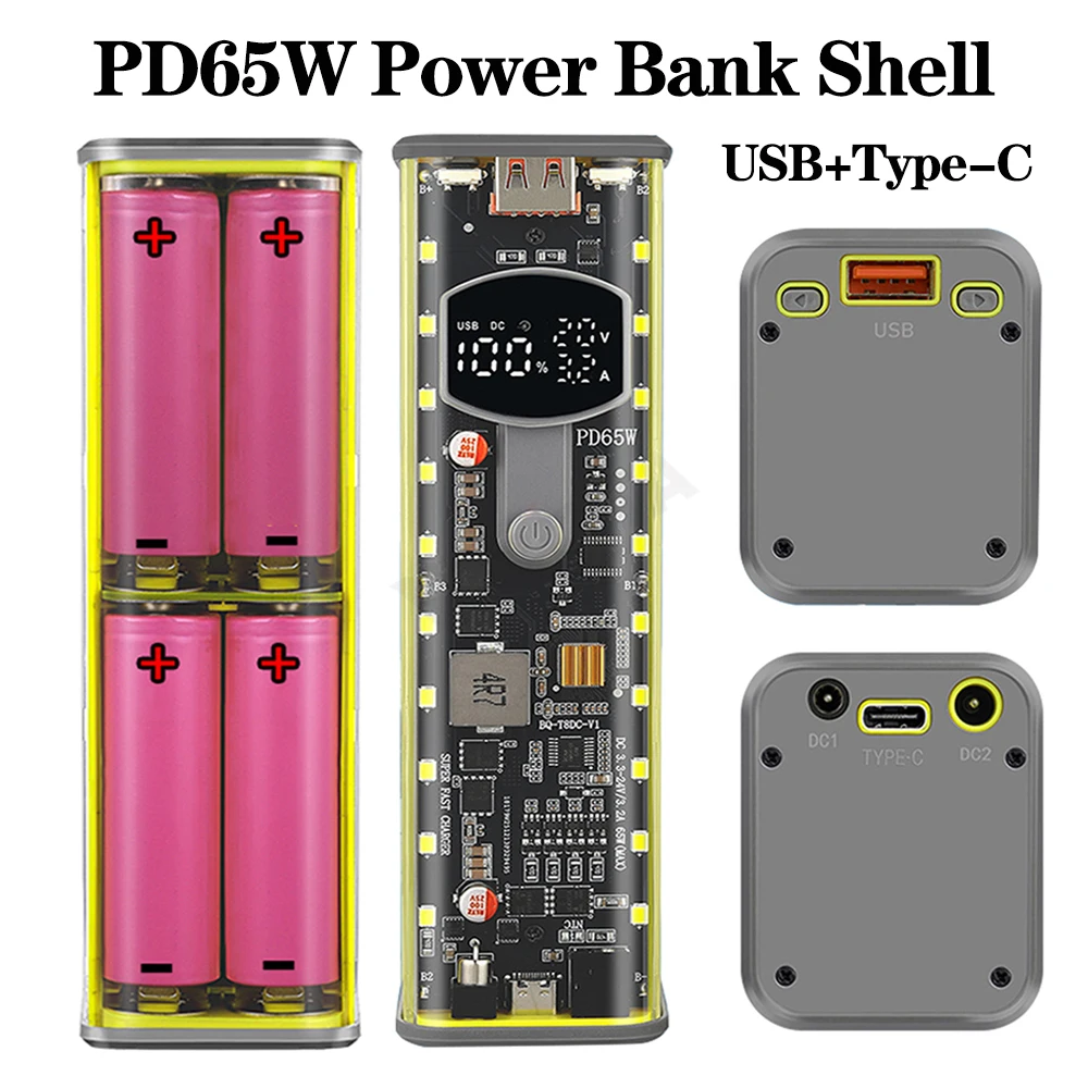 PD65W Super Fast Charging Power Bank Case 8*18650 Power Bank Battery Storage Box Transparent Solder-Free DC Voltage Adjustable
PD65W Super Fast Charging Power Bank Case 8*18650 Power Bank Battery Storage Box Transparent Solder-Free DC Voltage Adjustable
