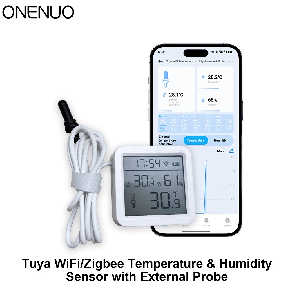 Indoor&Outdoor Tuya WiFi Temperature Humidity Sensor APP Check Home Thermometer Compatible For Alexa Google Home Voice
Indoor&Outdoor Tuya WiFi Temperature Humidity Sensor APP Check Home Thermometer Compatible For Alexa Google Home Voice