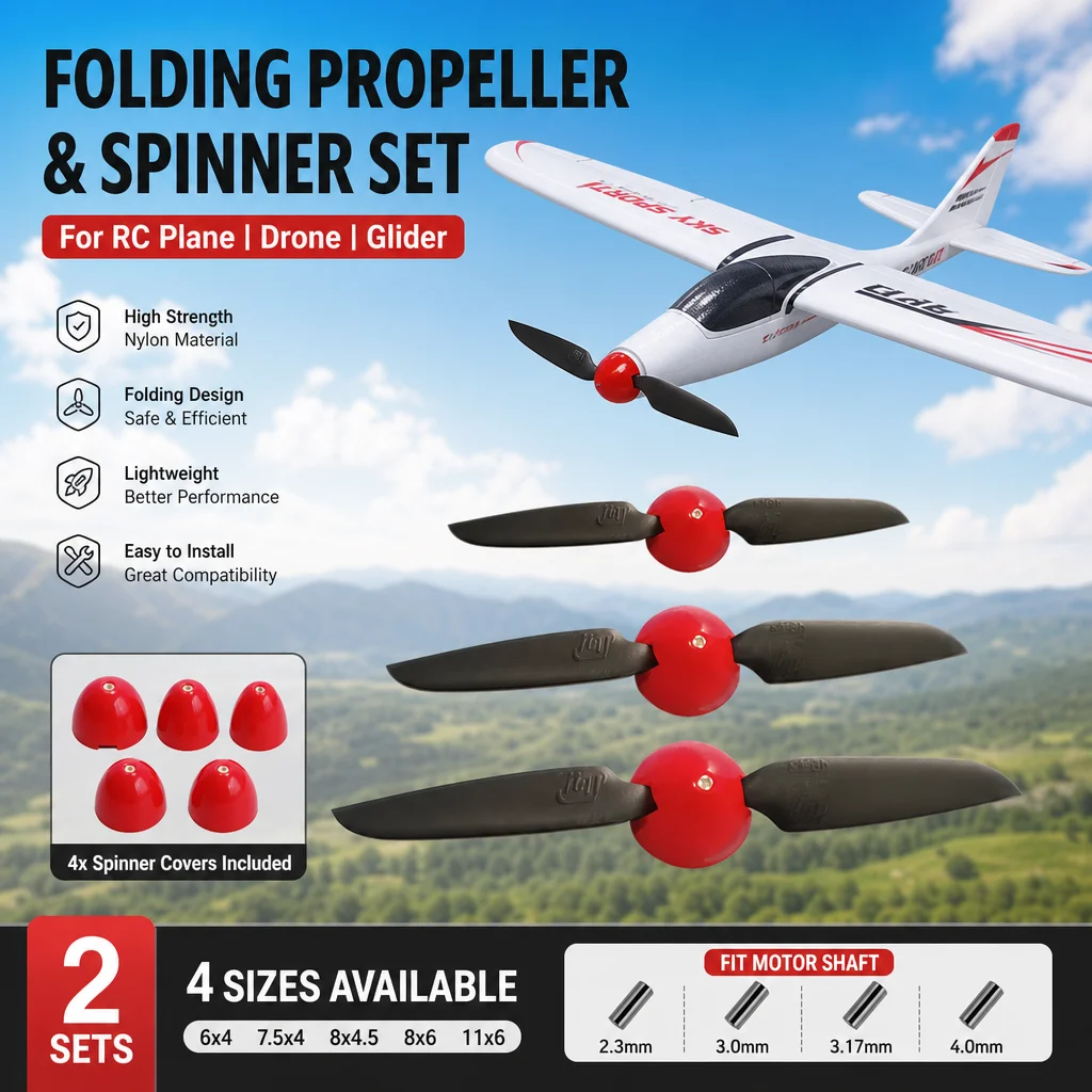 2 Sets Folding Propeller 6x4 7.5x4 8x4.5 8x6 11x6 for RC Plane Drone Glider with Spinner Cover 2.3/3.0/3.17/4.0mm Motor Shaft
2 Sets Folding Propeller 6x4 7.5x4 8x4.5 8x6 11x6 for RC Plane Drone Glider with Spinner Cover 2.3/3.0/3.17/4.0mm Motor Shaft