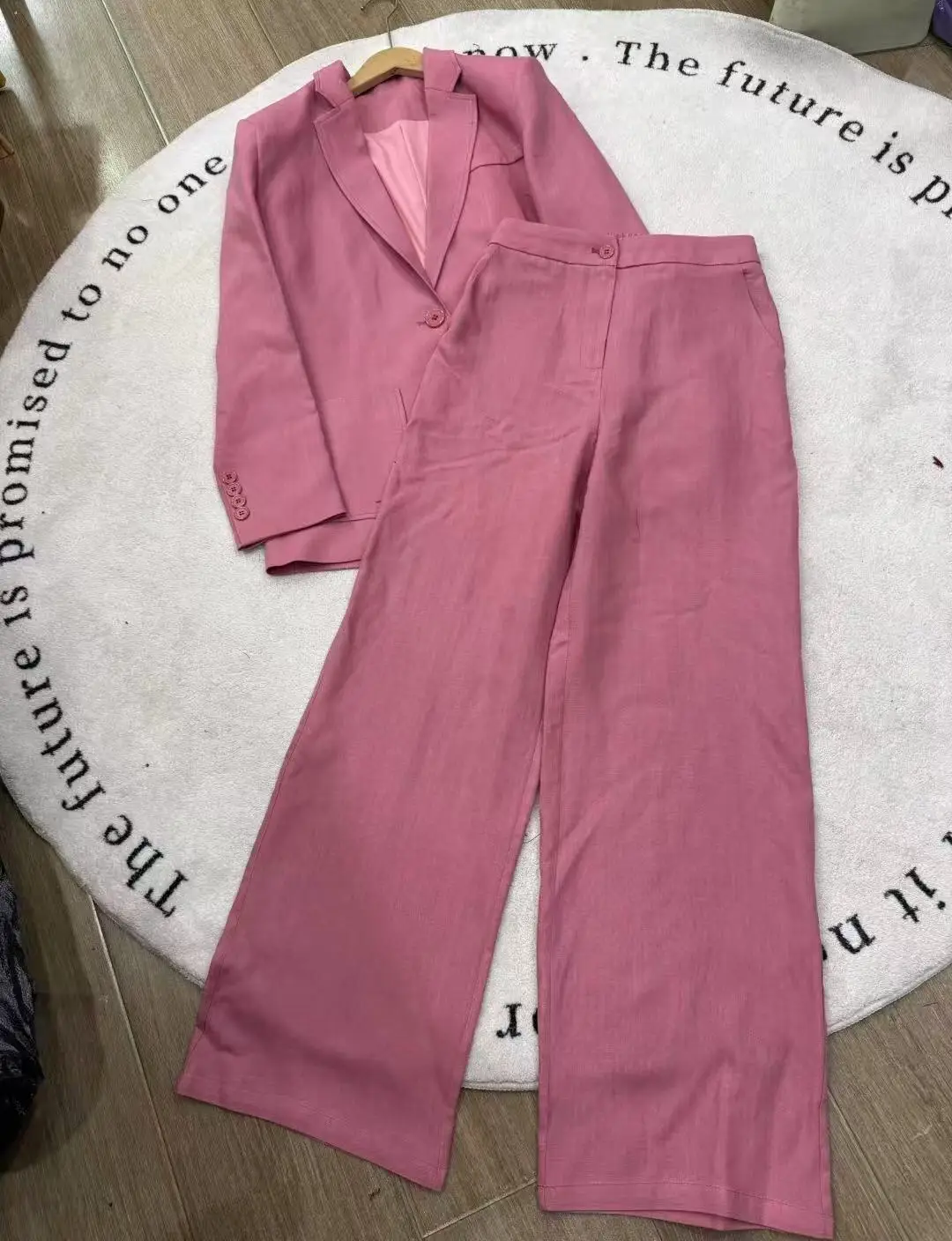 Spring women's casual minimal lines silhouette pure linen pants suit
Spring women's casual minimal lines silhouette pure linen pants suit