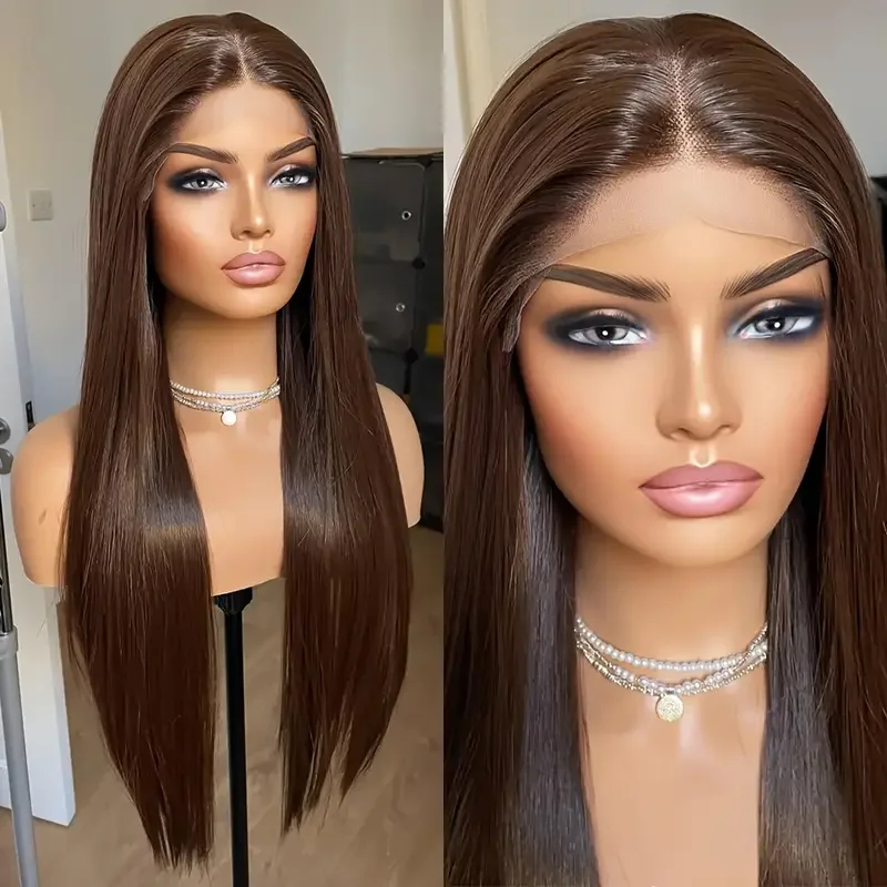 Chocolate Brown 13x4 Synthetic Lace Front Wig Silky Straight Synthetic Hair High Density 180%, Pre-Plucked Hairline
Chocolate Brown 13x4 Synthetic Lace Front Wig Silky Straight Synthetic Hair High Density 180%, Pre-Plucked Hairline