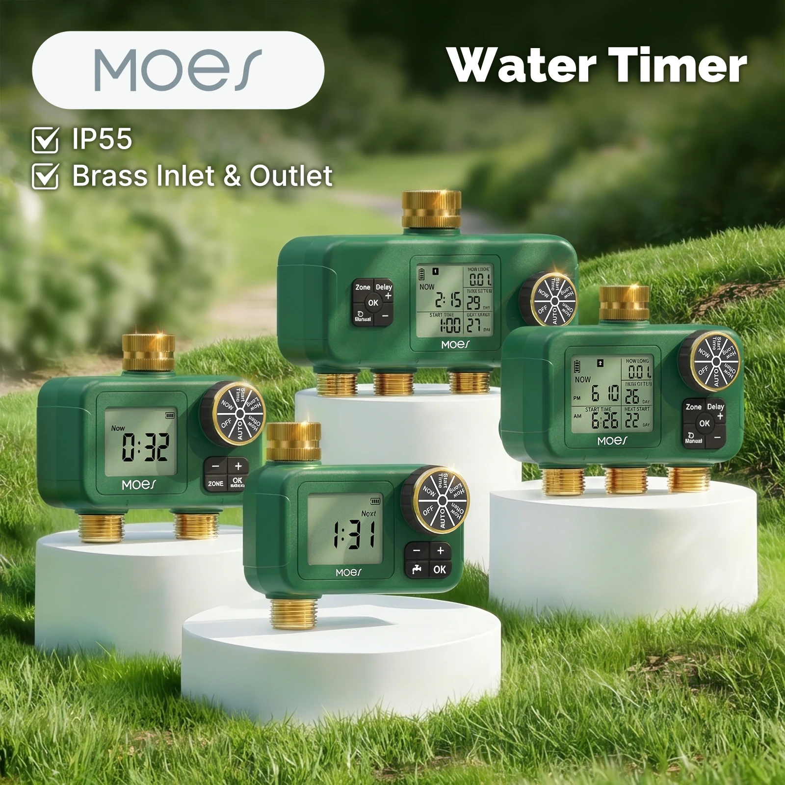 MOES Water Timer 1-Outlet Waterproof Brass Inlet Outlet Rotary Knob Button Control Built-in LCD Display Screen IP55 Child Lock
MOES Water Timer 1-Outlet Waterproof Brass Inlet Outlet Rotary Knob Button Control Built-in LCD Display Screen IP55 Child Lock