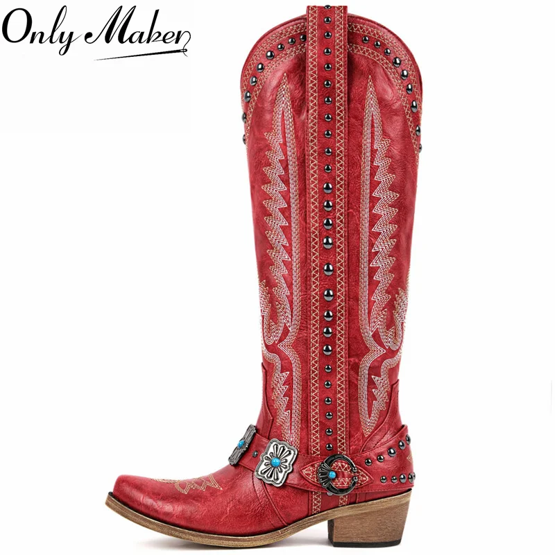 Onlymaker Cowboy Boots for Women Knee High Western Cowgirl Boots with Embroidery Belt Buckle Chains Zipper Chunky Heel Boots
Onlymaker Cowboy Boots for Women Knee High Western Cowgirl Boots with Embroidery Belt Buckle Chains Zipper Chunky Heel Boots