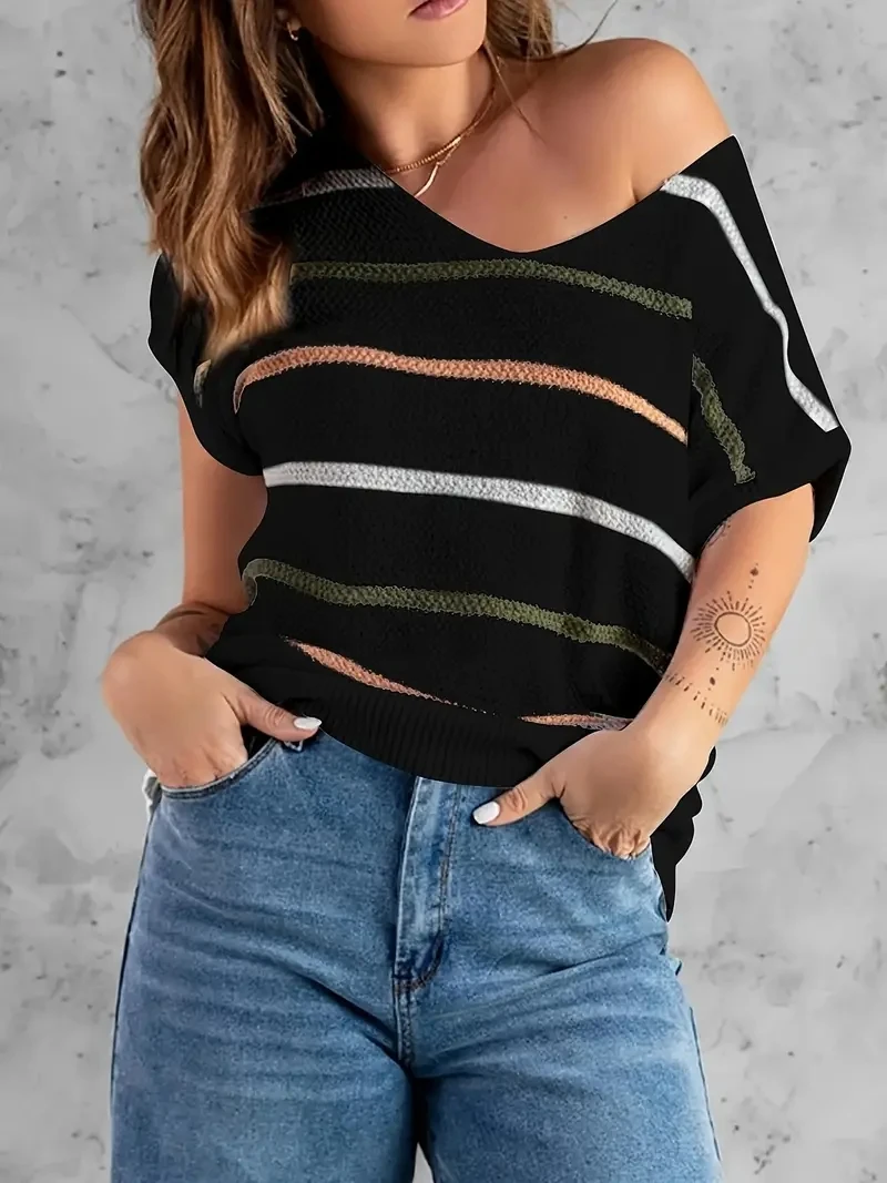 plus Size Loose Fit Striped Short Sleeve Knitted Sweater Casual Comfortable Style One Piece Clothing for plus Size Women
plus Size Loose Fit Striped Short Sleeve Knitted Sweater Casual Comfortable Style One Piece Clothing for plus Size Women