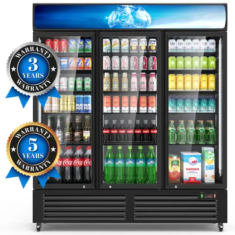 56 Cu Ft Commercial Display Fridge for Beverage 3 Glass Door Upright Refrigerator Merchandiser with Front LED Light for Shop Bar