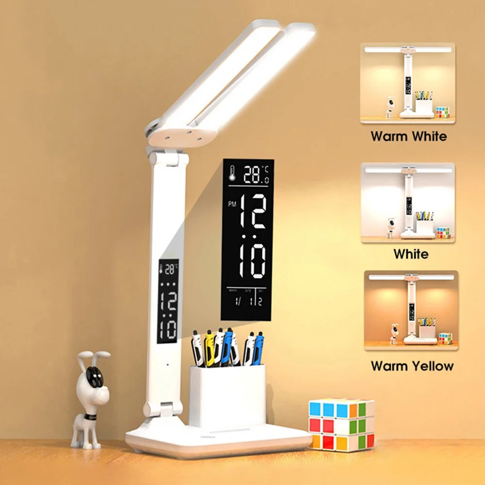 LED Desk Lamp with Date Clock Temperature USB Touch Night Light Foldable Table Lamp Stepless Dimming Bedside Lamp Eye Protection
LED Desk Lamp with Date Clock Temperature USB Touch Night Light Foldable Table Lamp Stepless Dimming Bedside Lamp Eye Protection