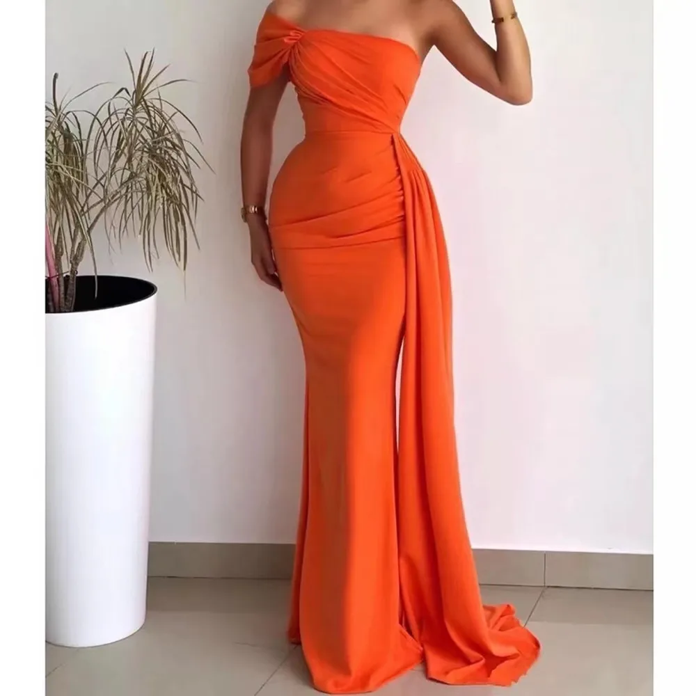 Orange Sleeveless Off Shoulder Party Dress Satin Pleated Tiered Evening Dress Ruffle Band Train Prom Dress Vestido De Gala
Orange Sleeveless Off Shoulder Party Dress Satin Pleated Tiered Evening Dress Ruffle Band Train Prom Dress Vestido De Gala