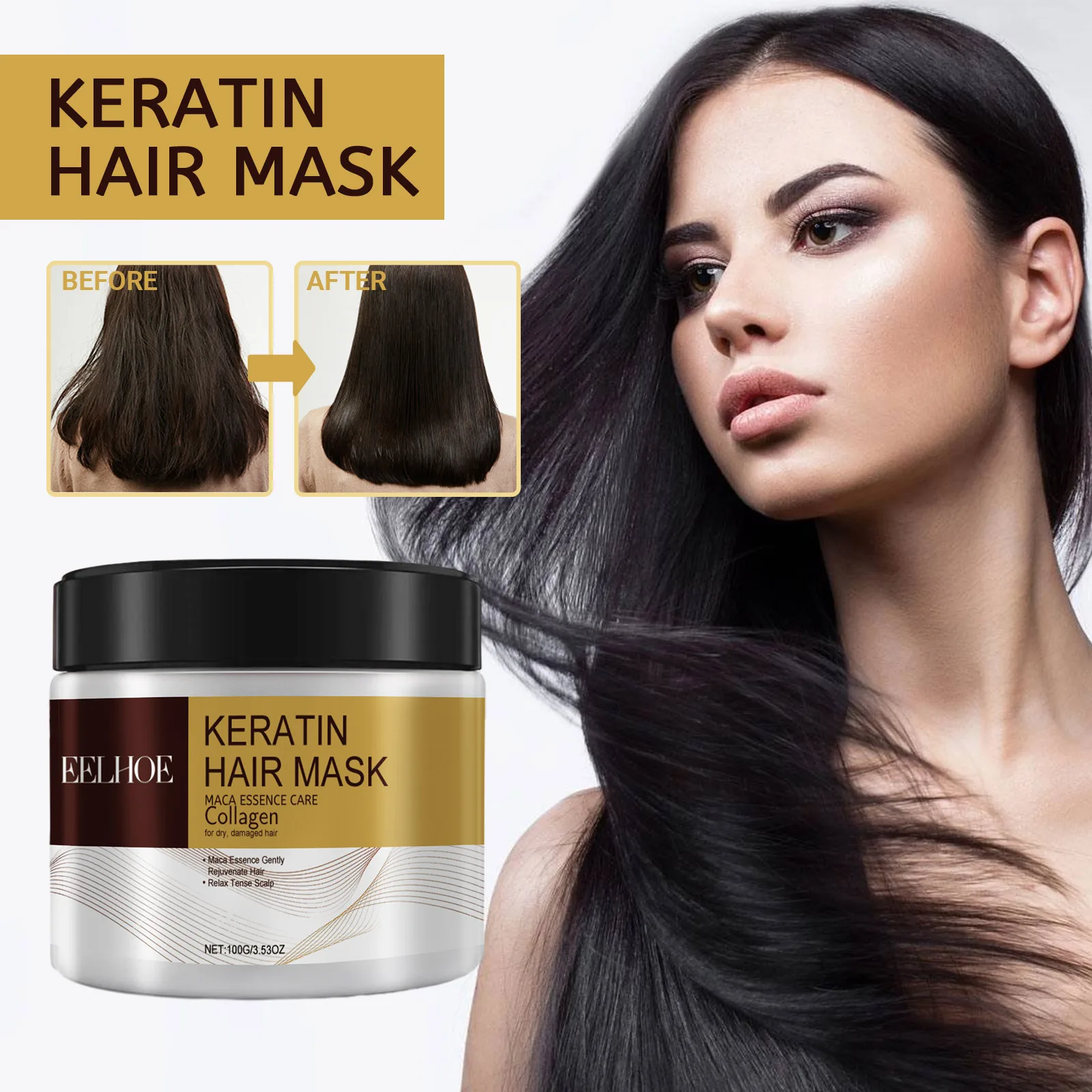 100g Eelhoe Repair Moisturize Hair Mask Deep Repair Dry Damaged Hair Deeply Nourish Moisturize Natural Keratin Hair Care Film
100g Eelhoe Repair Moisturize Hair Mask Deep Repair Dry Damaged Hair Deeply Nourish Moisturize Natural Keratin Hair Care Film