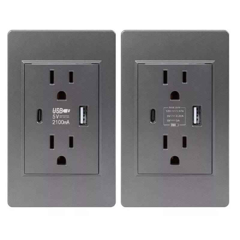 15A Double Outlet With USB Type-C 5V 3A 20W Charging Ports US Standard 110V Plugs Black PC Panel Electrical Wall Power Socket
15A Double Outlet With USB Type-C 5V 3A 20W Charging Ports US Standard 110V Plugs Black PC Panel Electrical Wall Power Socket