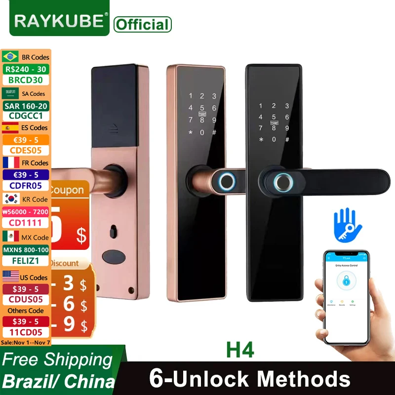 RAYKUBE H4 TT Lock Electronic Lock Bluetooth Smart Door Lock Fingerprint Lock Password IC Card Key For Smart Home
RAYKUBE H4 TT Lock Electronic Lock Bluetooth Smart Door Lock Fingerprint Lock Password IC Card Key For Smart Home