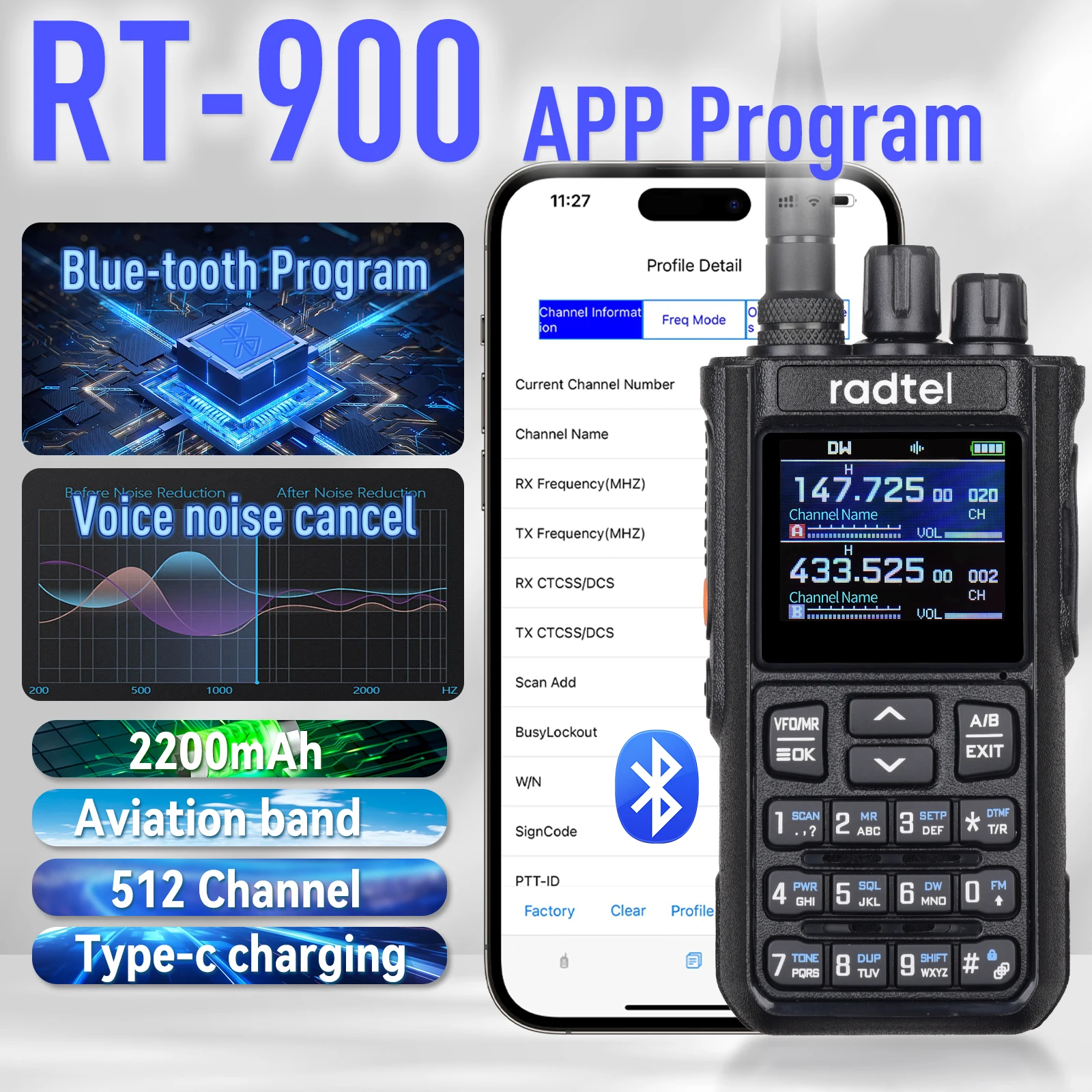 Radtel RT-900 8W Full band Ham Radio Walkie Talkie 512CH Air Band Two Way Radio Station Aviation NOAA Police Marine River PTT
Radtel RT-900 8W Full band Ham Radio Walkie Talkie 512CH Air Band Two Way Radio Station Aviation NOAA Police Marine River PTT