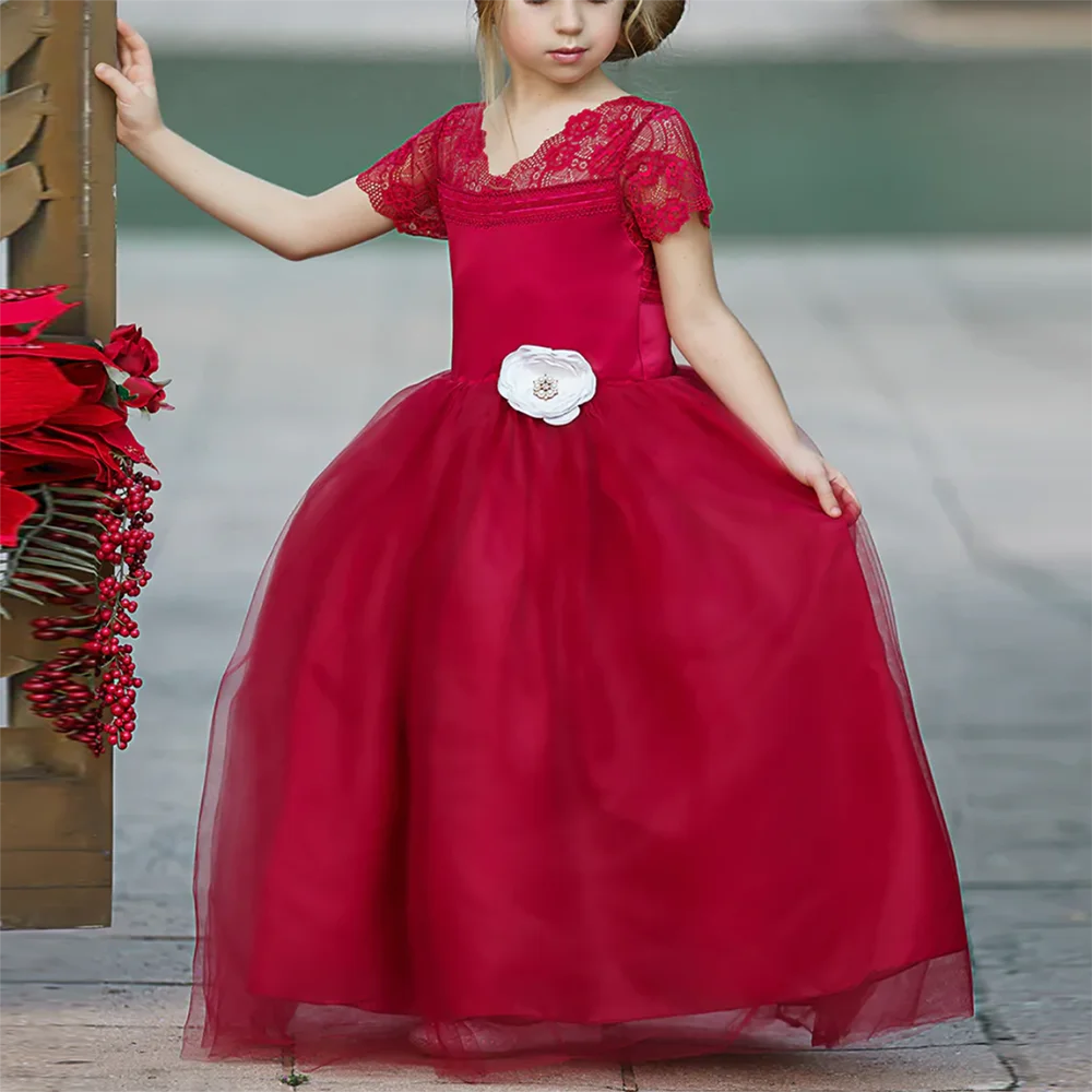 Vintage Flower Girl Princess Dresses Red Puffy Lace Kids Tulle V Neck Long Evening Party Prom Dress Cap Sleeves Pageant Gowns
Vintage Flower Girl Princess Dresses Red Puffy Lace Kids Tulle V Neck Long Evening Party Prom Dress Cap Sleeves Pageant Gowns