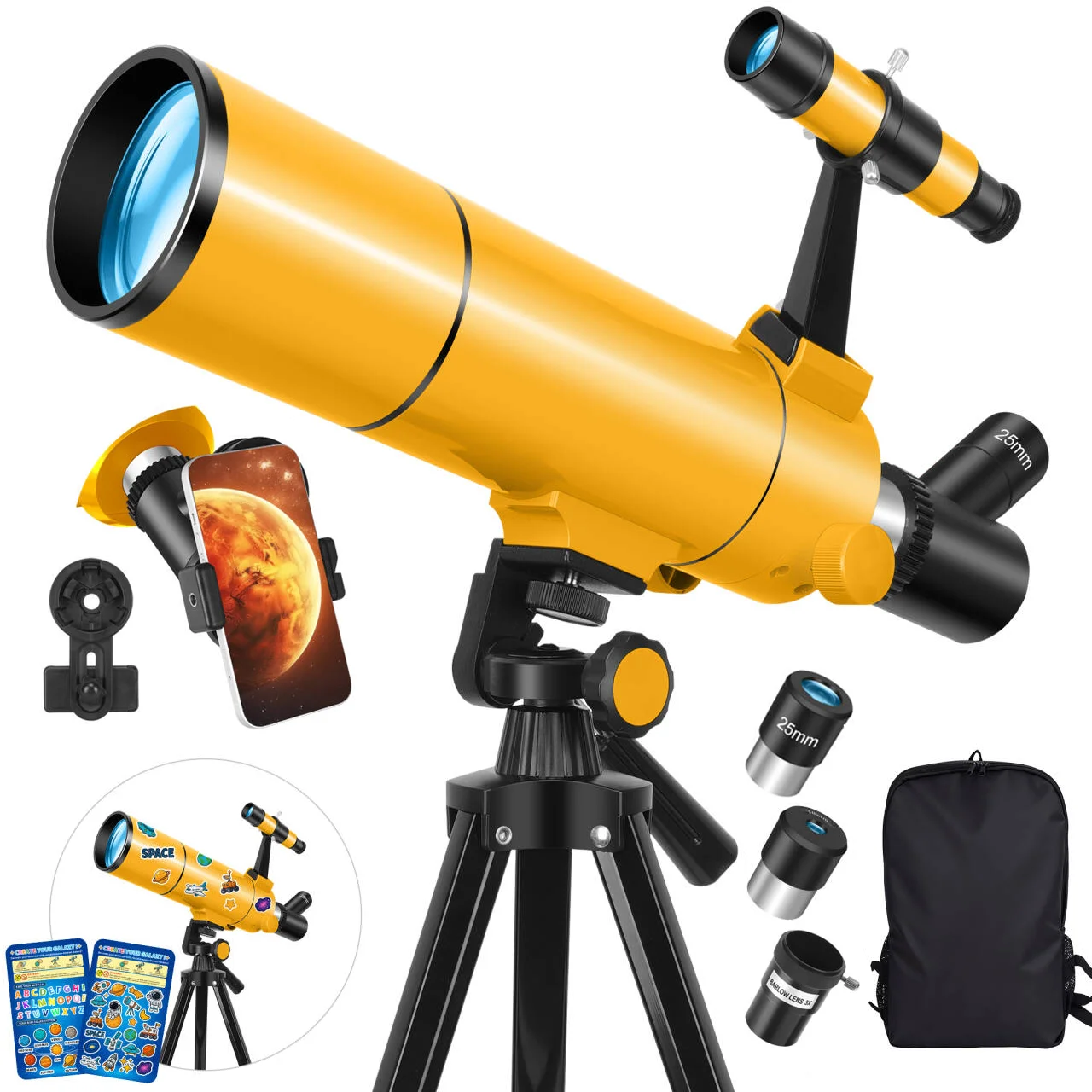 80mm Refractor Astronomical Telescope for Adults, 500mm Focal Length, 150X Magnification, Suitable for Observing the Moon, Planets, and Deep Space
80mm Refractor Astronomical Telescope for Adults, 500mm Focal Length, 150X Magnification, Suitable for Observing the Moon, Planets, and Deep Space