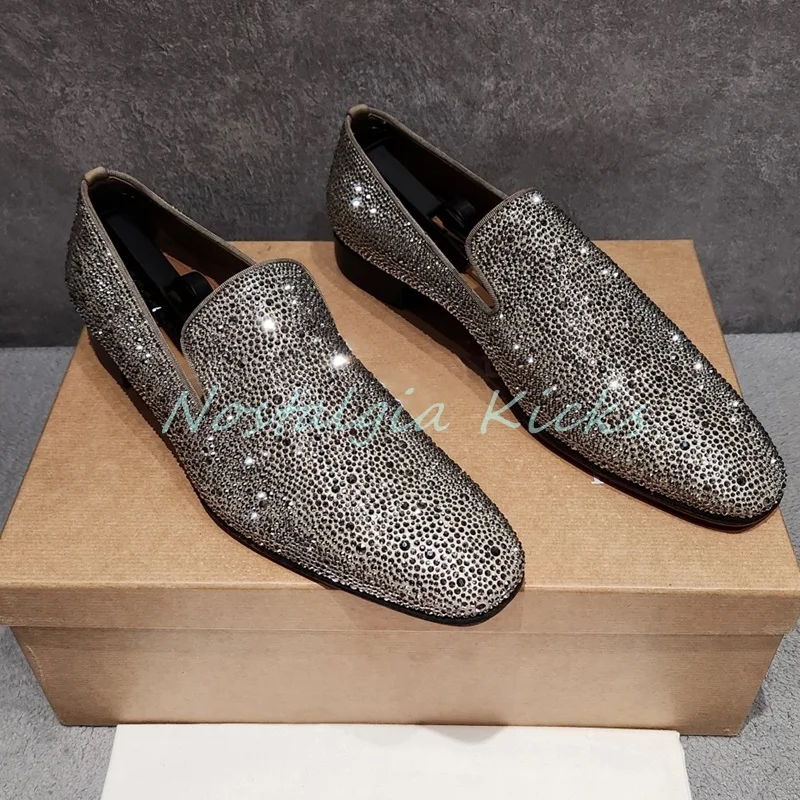 Shiny Sequin Sparkly Slip On Dress Shoes Luxury Wedding Rhinestone Loafers Men's Flats Bling Genuine Leather Formal Footwear
Shiny Sequin Sparkly Slip On Dress Shoes Luxury Wedding Rhinestone Loafers Men's Flats Bling Genuine Leather Formal Footwear