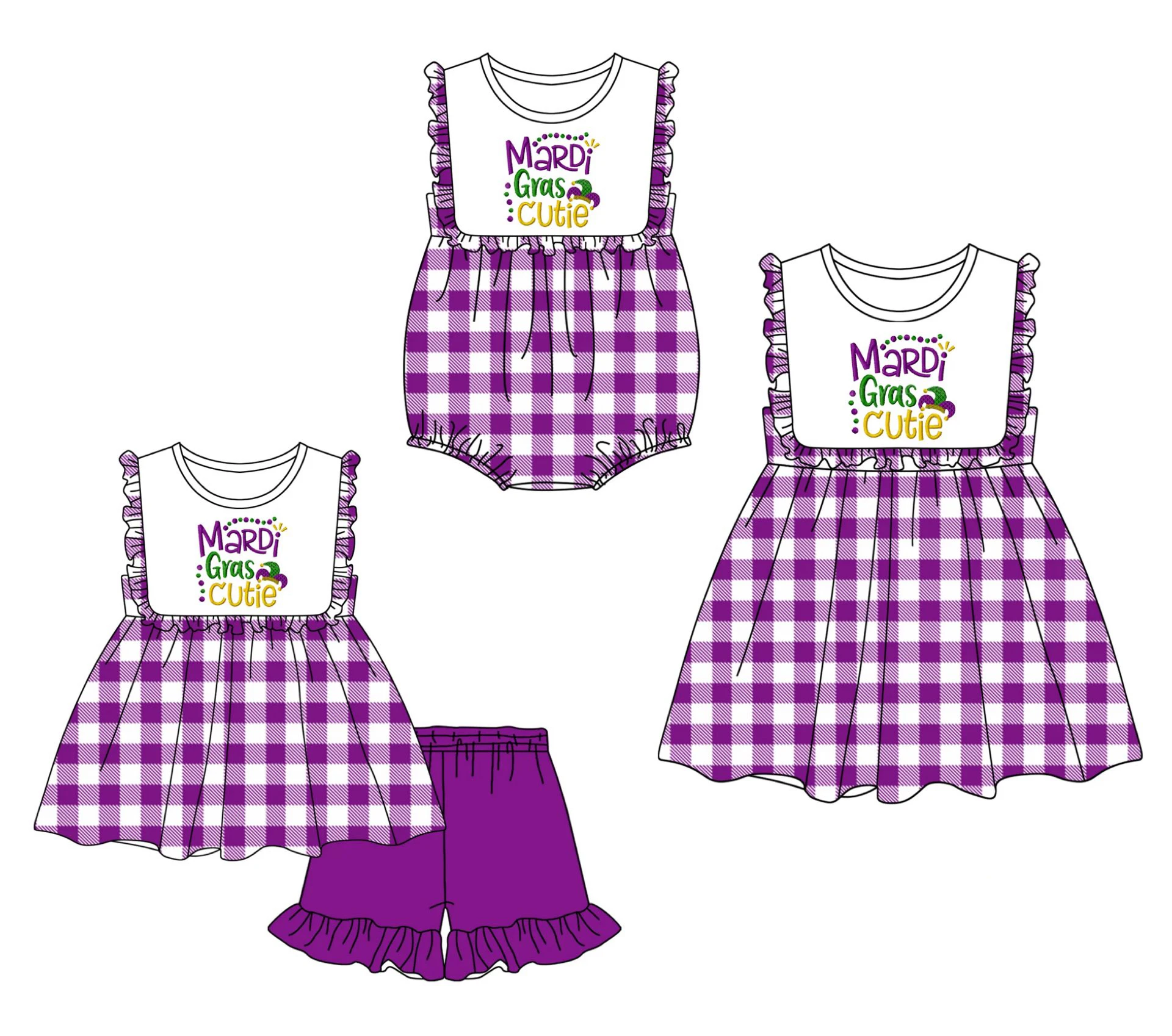 Girl Mardi Gras Clothes Ruffled Sailor Collar Girl Outifit Set Purple Plaid Casual Dress Romper 3 Piece Set
Girl Mardi Gras Clothes Ruffled Sailor Collar Girl Outifit Set Purple Plaid Casual Dress Romper 3 Piece Set