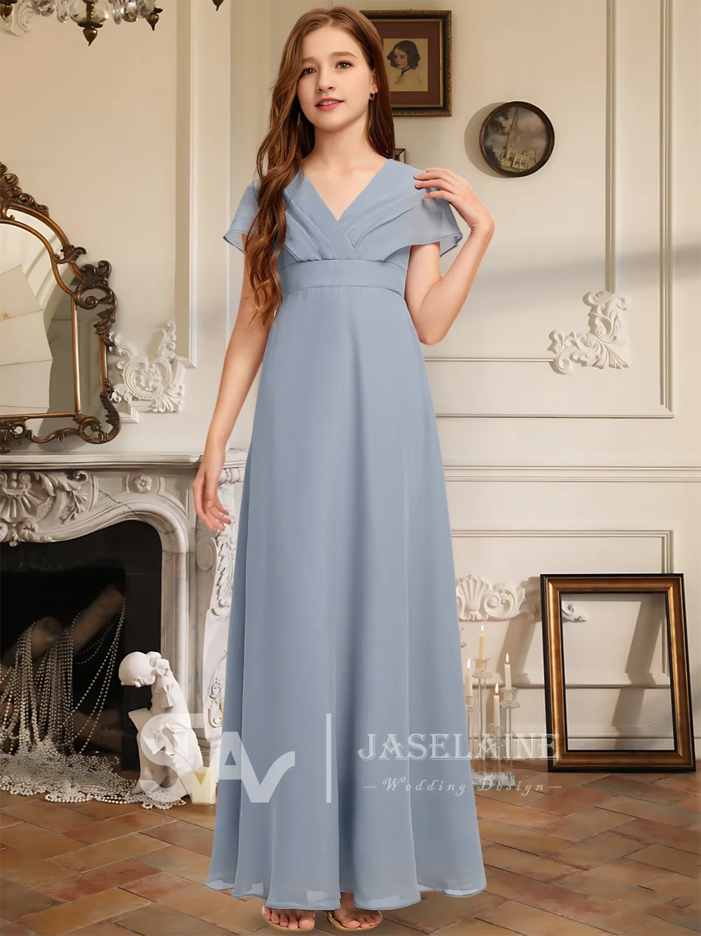 QA Dusty Blue A Line V Neck Floor Length Chiffon Junior Bridesmaid Dress Short Sleeve Flower Girl Dress Wedding Party Formal
QA Dusty Blue A Line V Neck Floor Length Chiffon Junior Bridesmaid Dress Short Sleeve Flower Girl Dress Wedding Party Formal