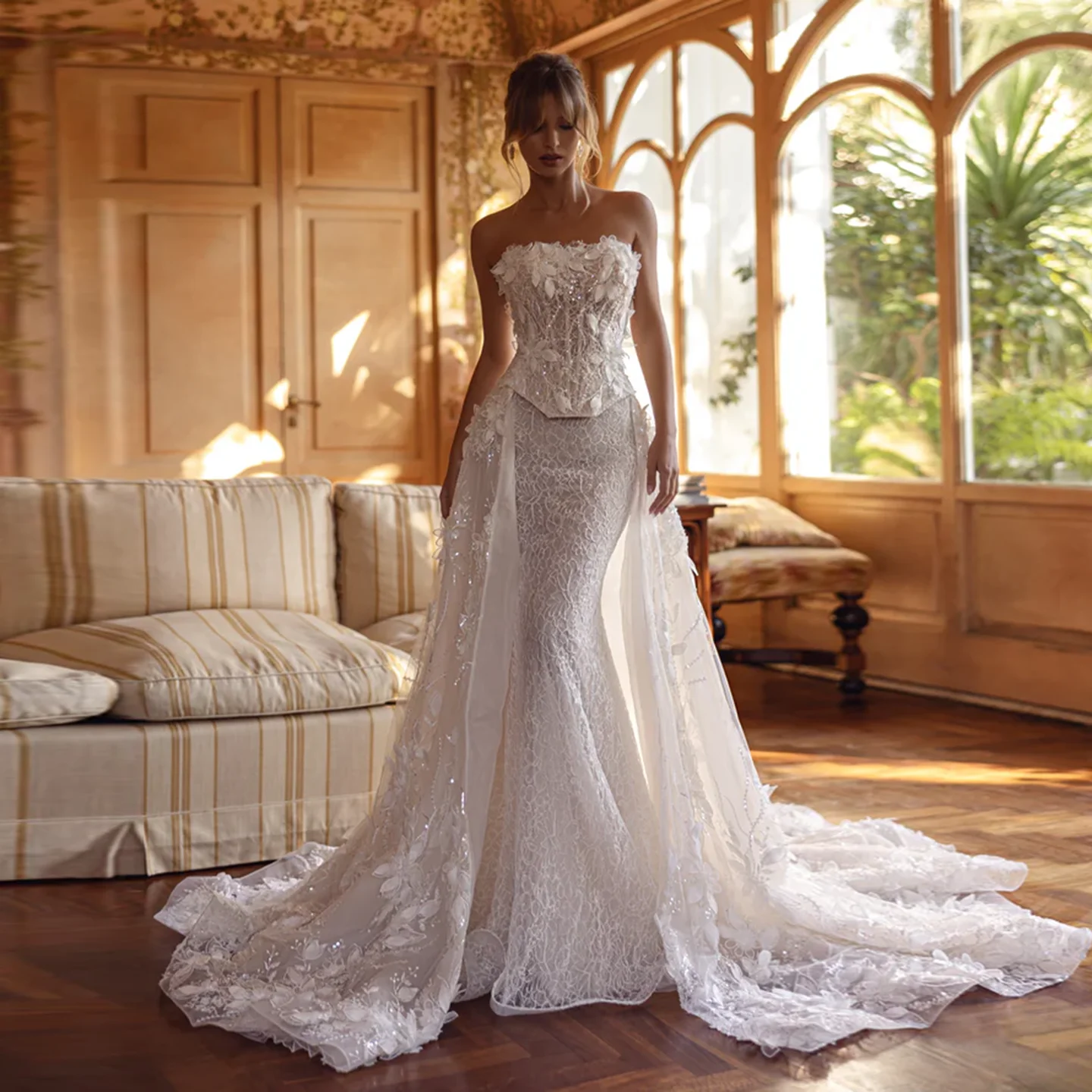 Sharon Said 2025 Elegant 3D Flower Mermaid White Lace Wedding Dress Sexy Strapless With Overskirt Bridal Gowns SW368 Customized
Sharon Said 2025 Elegant 3D Flower Mermaid White Lace Wedding Dress Sexy Strapless With Overskirt Bridal Gowns SW368 Customized