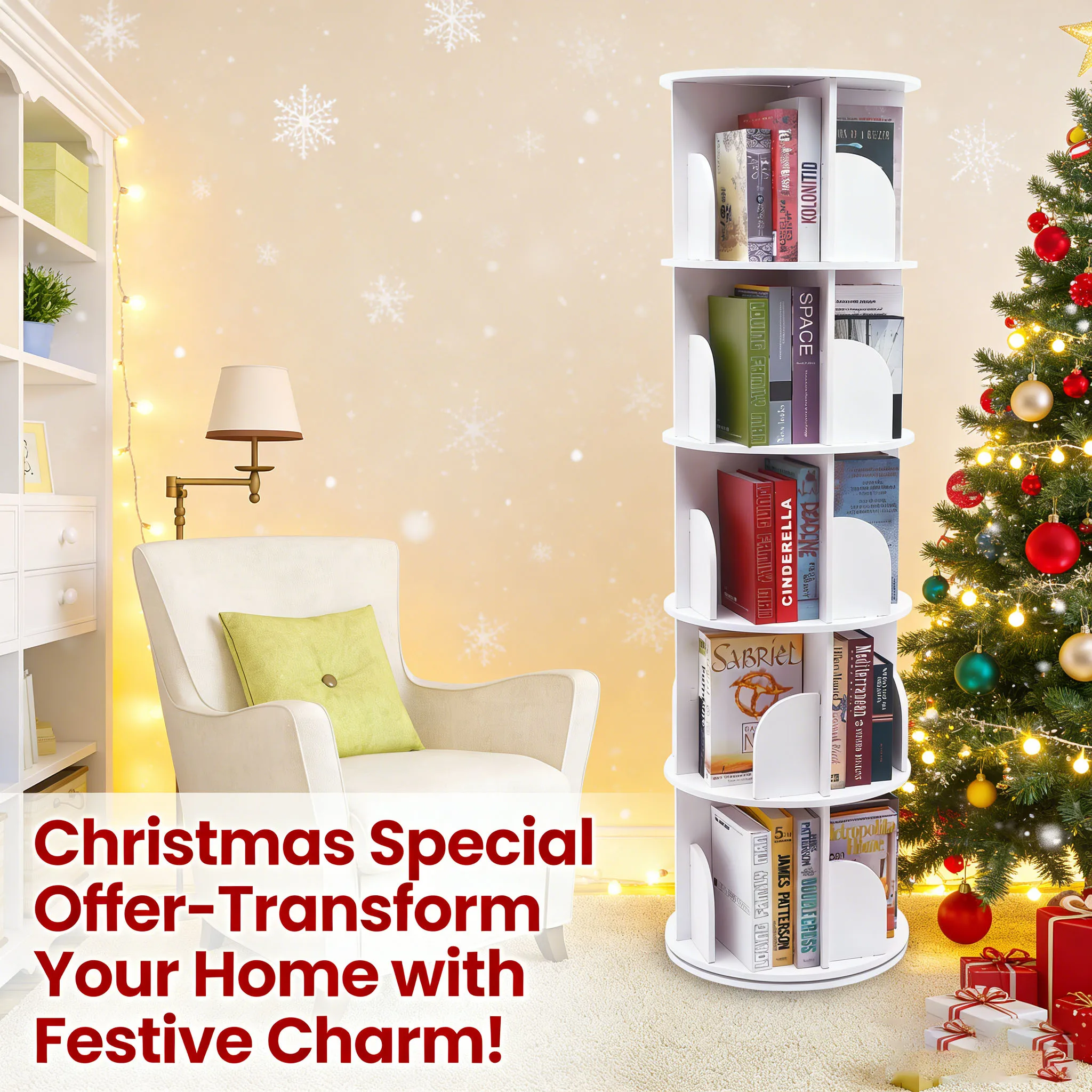 360 ° Rotating Wooden Bookshelf, Compact 5-Tier Corner Bookcase, Space Saving Design for Small Spaces, Modern Organizer, New
360 ° Rotating Wooden Bookshelf, Compact 5-Tier Corner Bookcase, Space Saving Design for Small Spaces, Modern Organizer, New