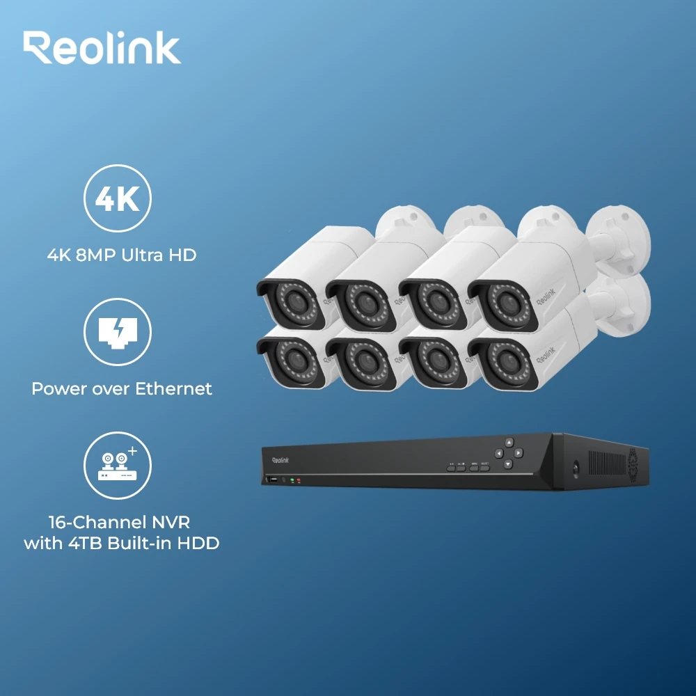 Reolink 4K охранная камера системы 8pcs 8MP PoE человека обнаружения автомобиля IP камеры наблюдения H.265 16CH NVR для 24/7 записи
Reolink 4K охранная камера системы 8pcs 8MP PoE человека обнаружения автомобиля IP камеры наблюдения H.265 16CH NVR для 24/7 записи