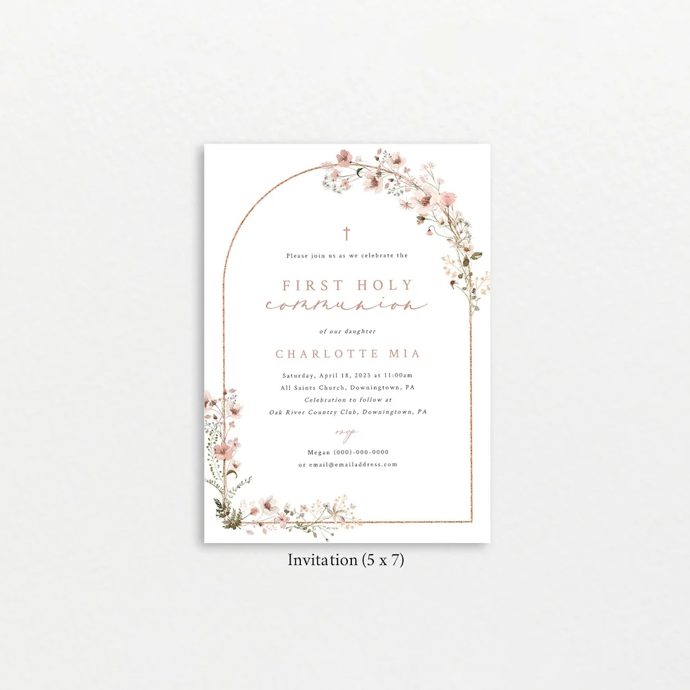 Personalized First Communion Invite Card, Rustic Pink Flower Arch, Customized First Communion
Personalized First Communion Invite Card, Rustic Pink Flower Arch, Customized First Communion