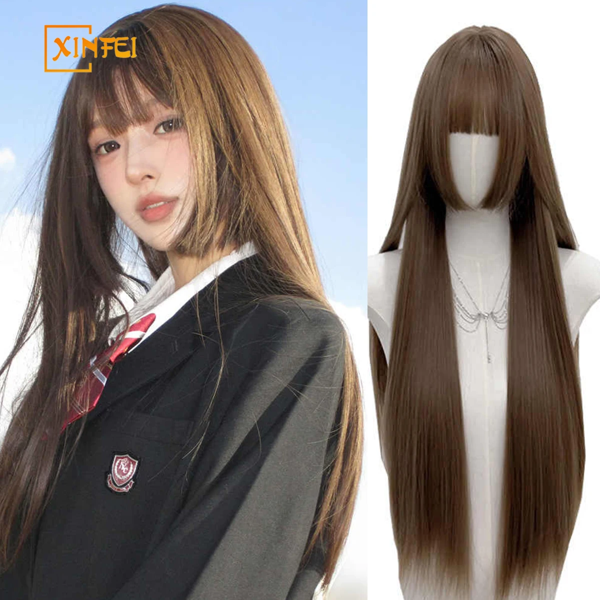 XINFEI Long Straigh Synthetic Wigs with Cosplay Wig with Bangs Daily Natural Hair for Women Heat Resistant Fiber 
XINFEI Long Straigh Synthetic Wigs with Cosplay Wig with Bangs Daily Natural Hair for Women Heat Resistant Fiber