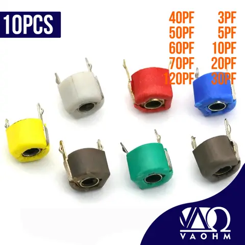 10PCS Trimmer Variable Capacitor 3PF 5PF 10PF 20PF 30PF 40PF 50PF 60PF 70PF 120PF 6MM Adjustable JML06-1