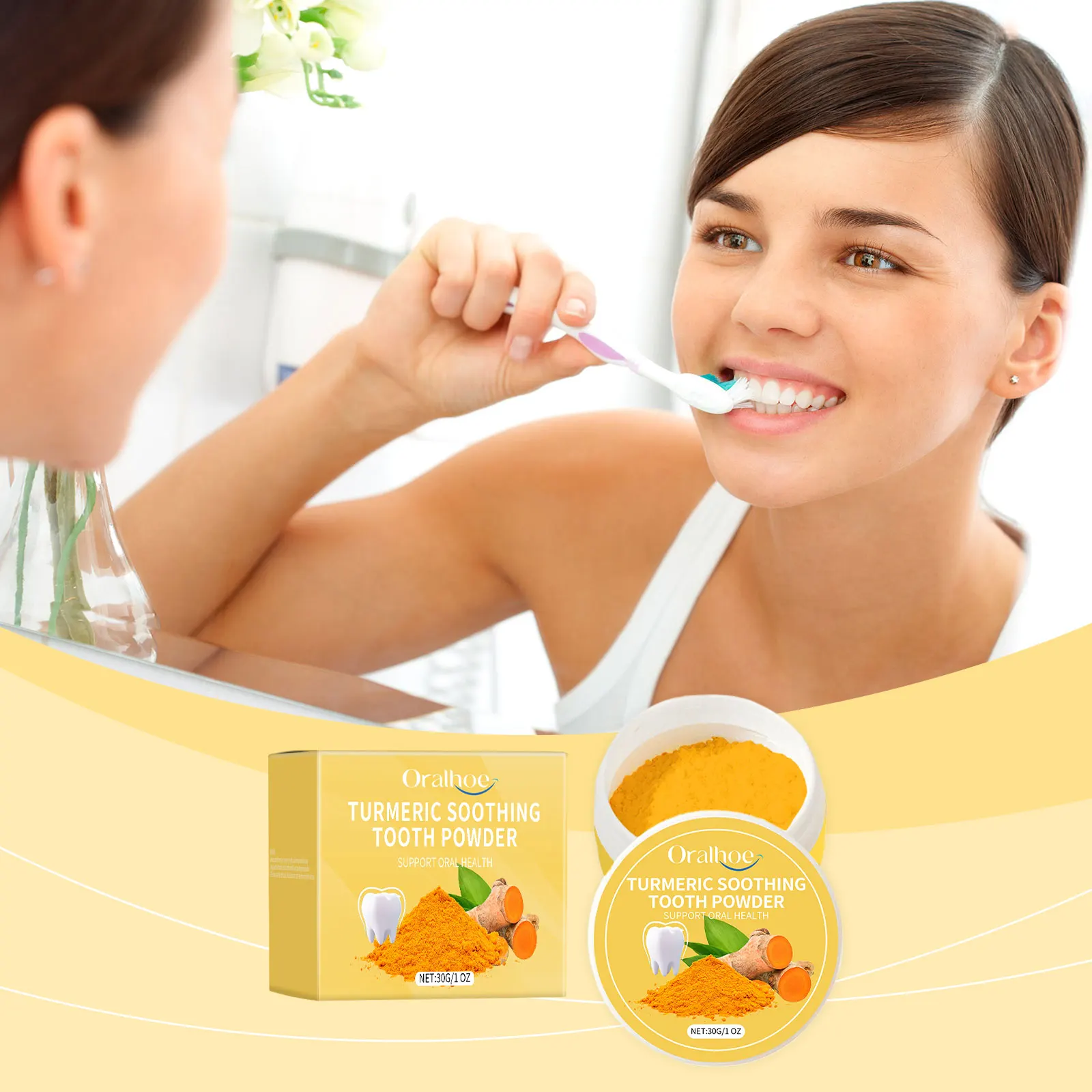 Oralhoe 30g Turmeric Teeth Whitening Powder Fresh Breath Soothe Sensitive Remove Stain Oral Clean Dental Bleaching Care Powder
Oralhoe 30g Turmeric Teeth Whitening Powder Fresh Breath Soothe Sensitive Remove Stain Oral Clean Dental Bleaching Care Powder