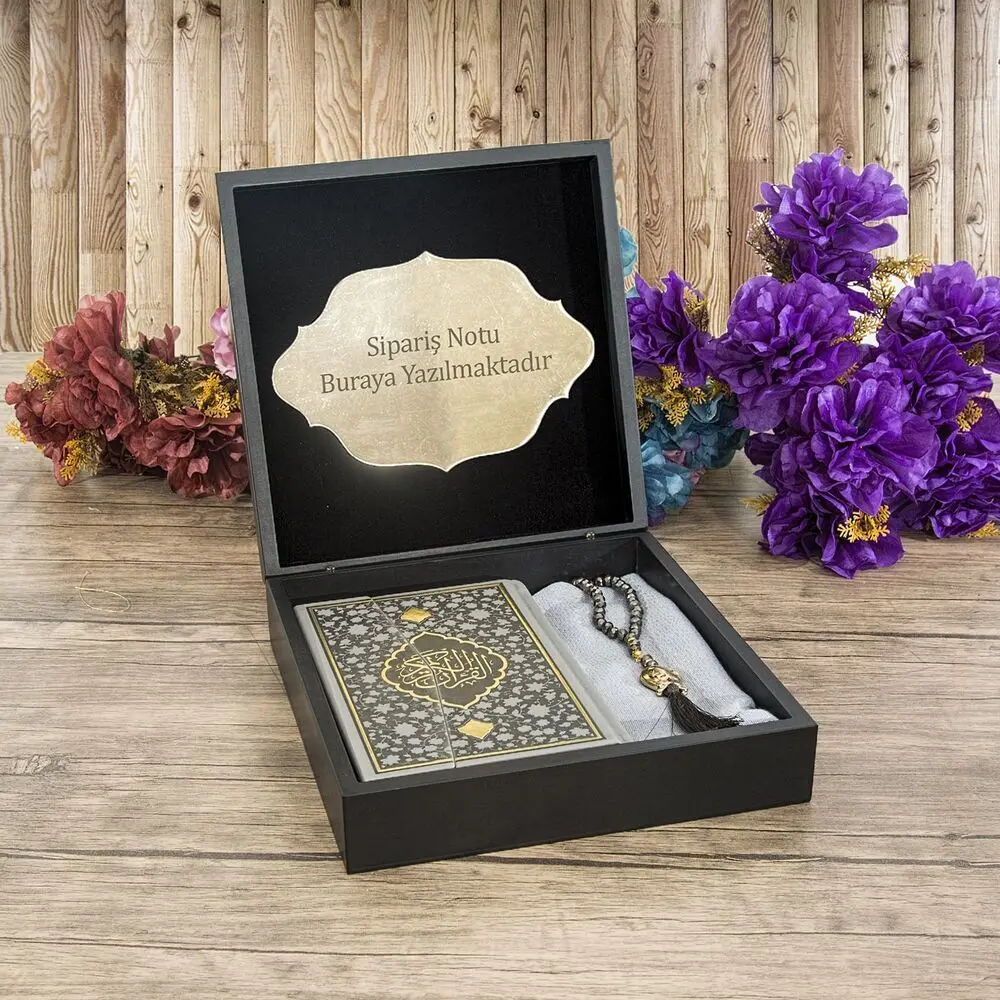 Special Design Wooden Box Black, Bag Size Quran Grey, Glittery Shawl, Crystal Rosary Gift Set.
Special Design Wooden Box Black, Bag Size Quran Grey, Glittery Shawl, Crystal Rosary Gift Set.