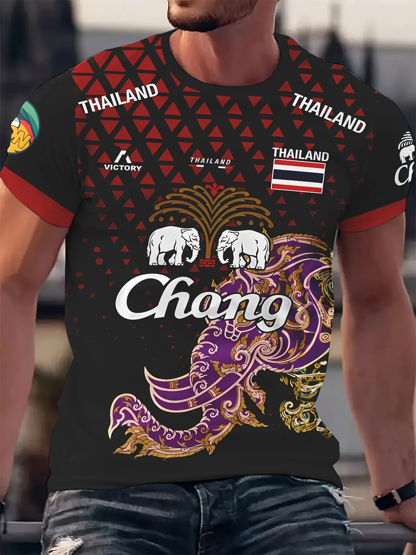 Men's 3D-printed Thai elephant graphic sailor T-shirt, 100% polyester knitted fabric summer fashion top
Men's 3D-printed Thai elephant graphic sailor T-shirt, 100% polyester knitted fabric summer fashion top